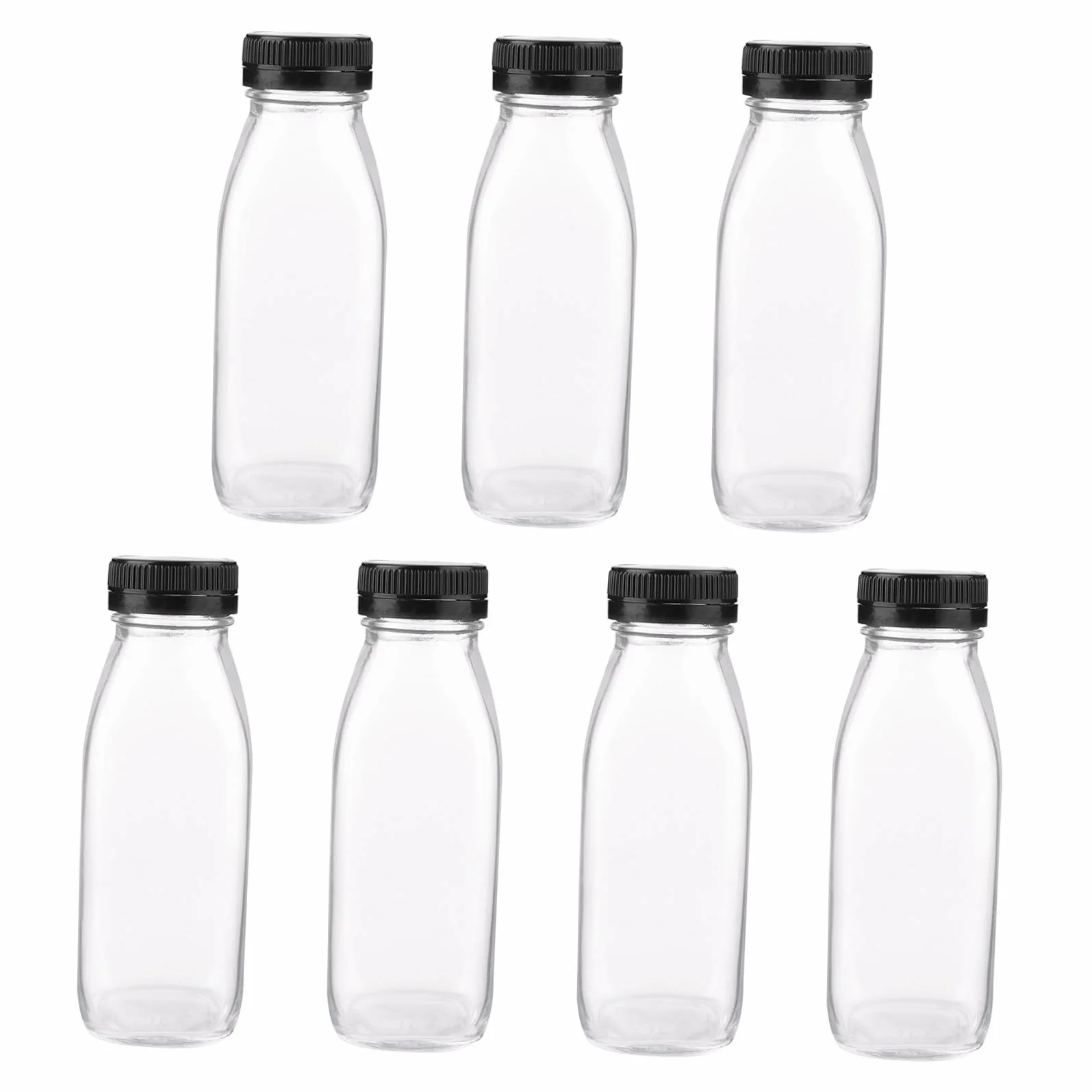 Amosfun 8 Botellas de Leche de Vidrio Transparentes de 300 Ml, Clásicas y Ligeras, Reutilizables para Jugos y Bebidas Desayuno o Después de Comer