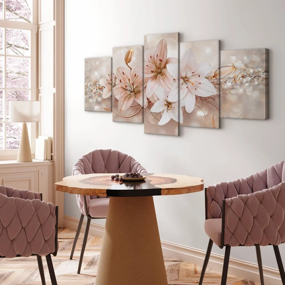 Cuadros B&D XXL - Cuadro en Lienzo Flores 200x100 cm 5 piezas - Impresión en material tejido no tejido cuadros decoracion salon modernos lienzos - Naturaleza Lirios b-A-0297-b-o