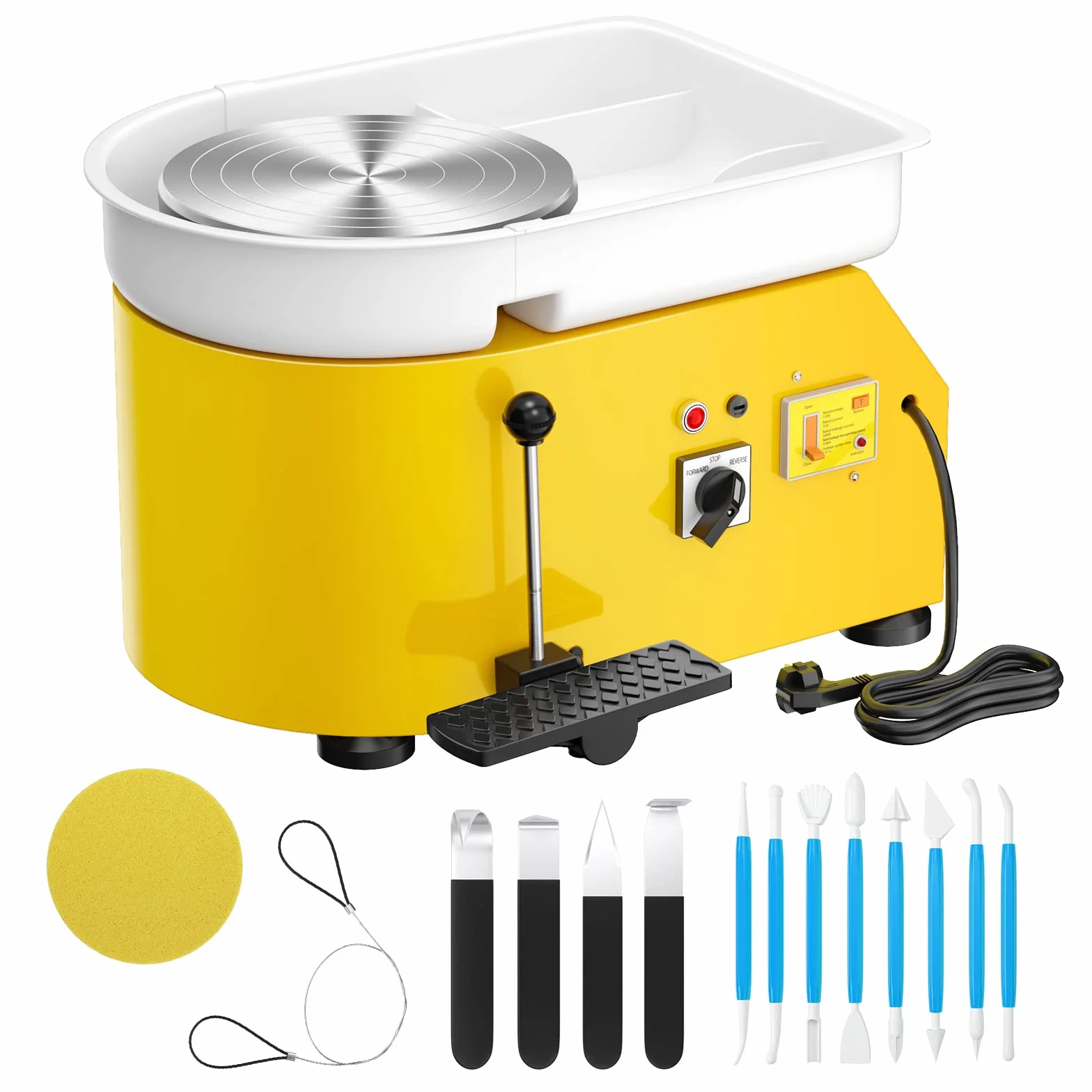 Torno Ceramica,VAYOTOY Torno Alfarero Eléctrico,25CM Rueda de Alfarero que forma la Máquina 350W Bricolaje Eléctrico Herramienta de Arcilla con Pedal y Lavabo Desmontable Para el Trabajo
