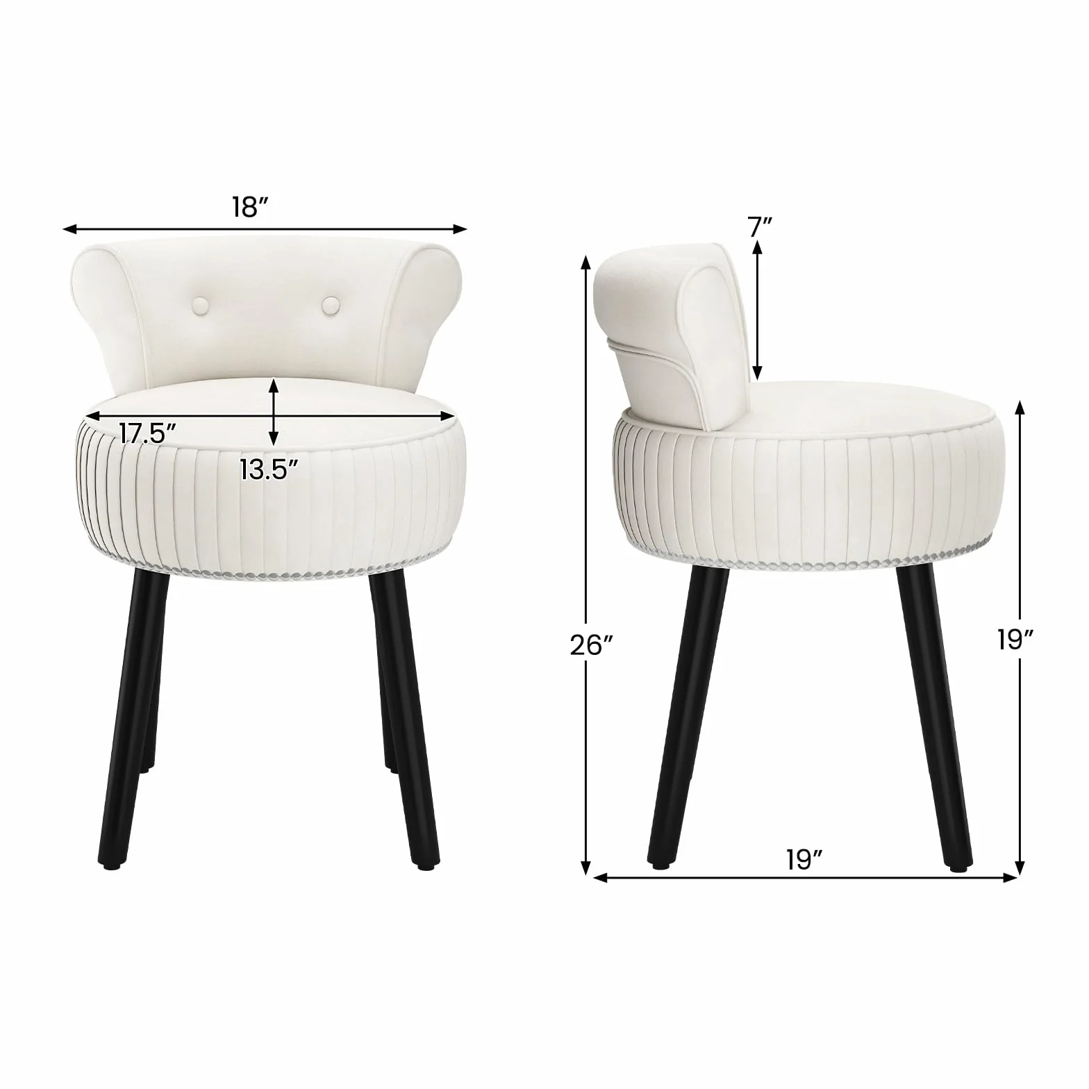 GIANTEX Silla para Tocador, Taburete de Maquillaje con Respaldo, Silla Acolchada de Terciopelo con Patas de Madera de Caucho, Sillón Moderno sin Brazos para Dormitorio Vestidor Sala de Estar (Beige)