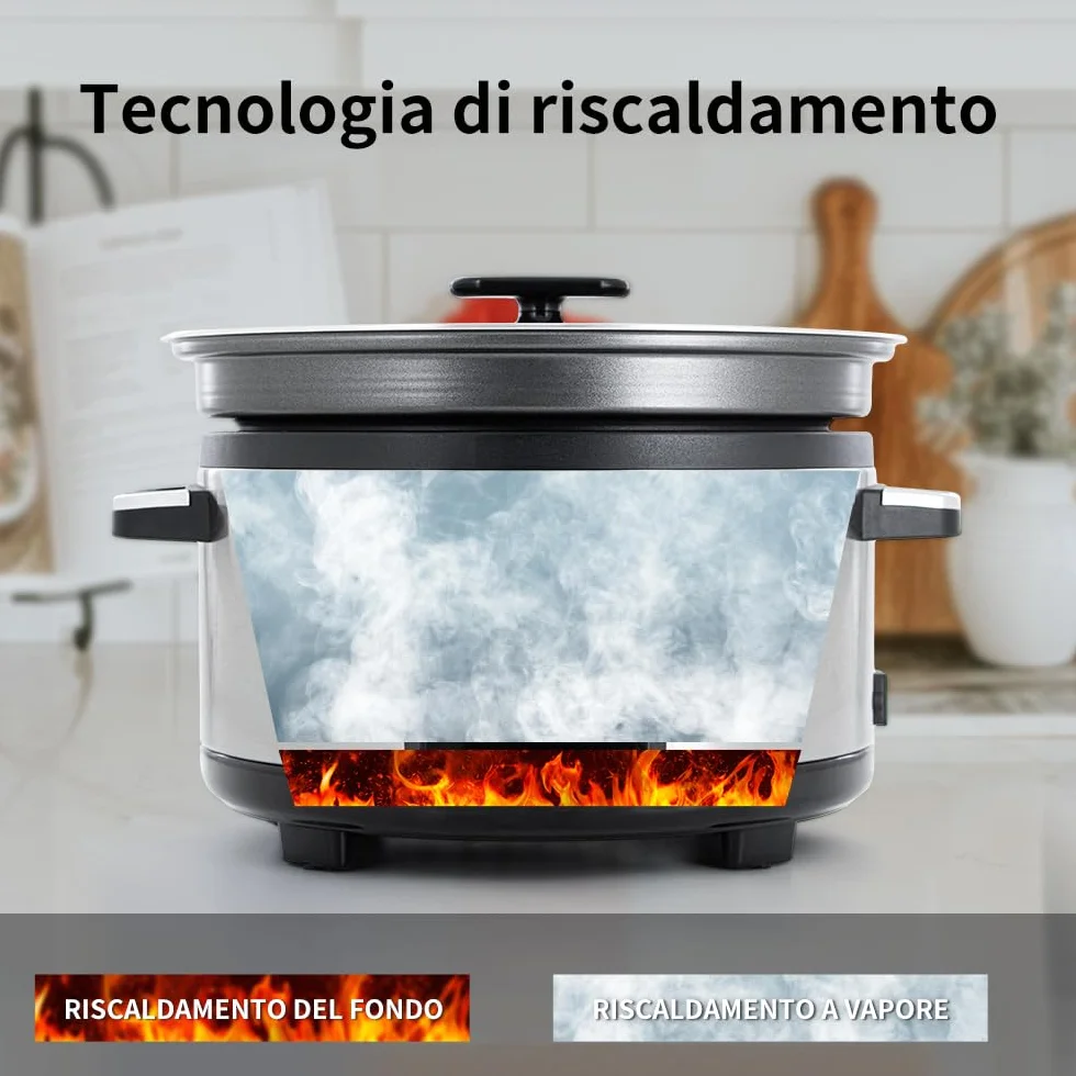 Olla de cocción lenta programable 5L, multicocción eléctrica 4 en 1