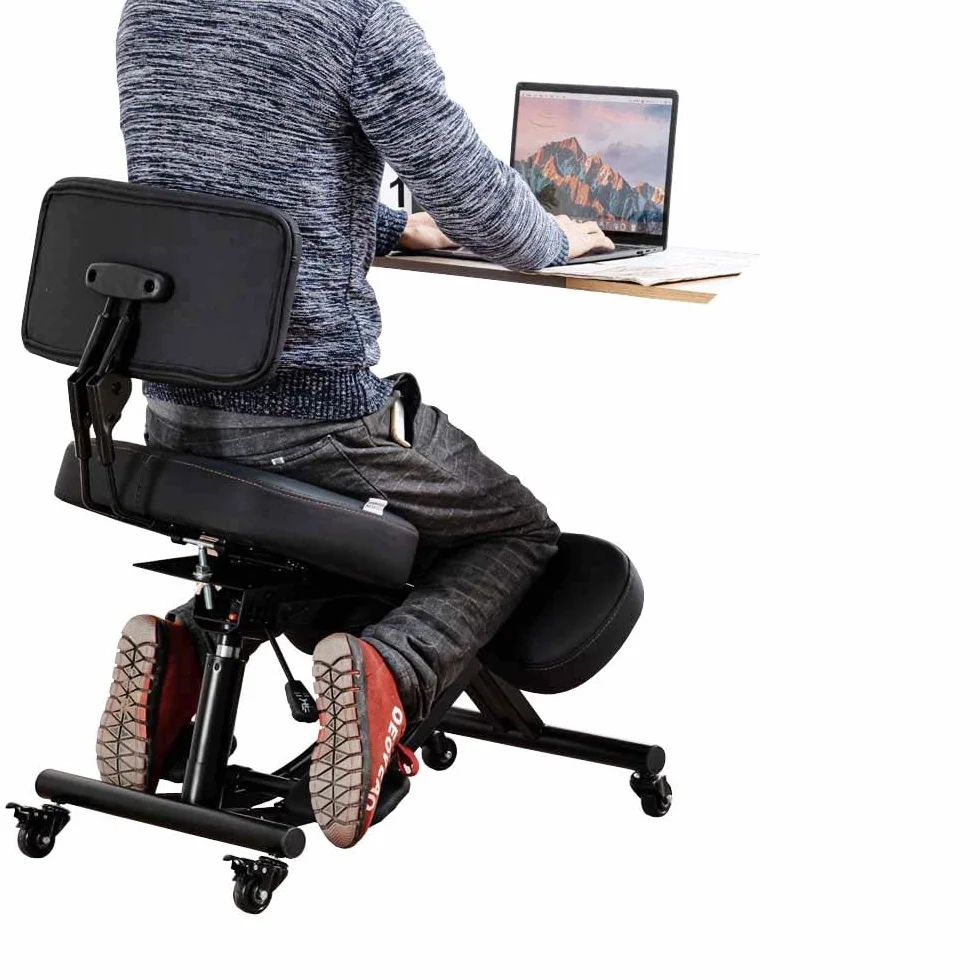 Silla de equilibrio con respaldo, silla de rodilla con ruedas, mejora de la postura del asiento con altura y ángulo ajustables, YDM-1458-2DF