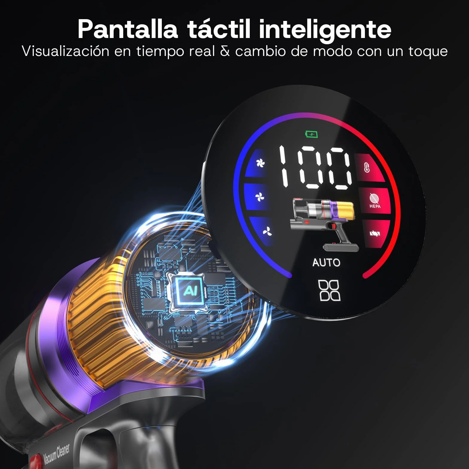 V16 Aspiradora sin Cable 55Kpa/600W/80Mins, Aspirador Escoba sin Cable con Pantalla Táctil LED, Modo Automático, Aspirador Inalámbrico Antienredo para Suelo Alfombra Pelos de Animales