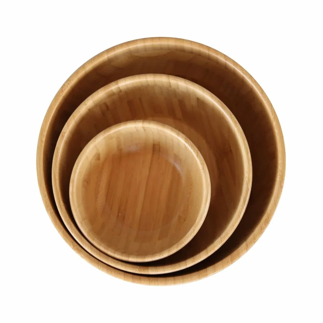 pandoo Cuencos de bambú, frutero, juego de cuencos para ensalada, vajilla de bambú, cesta de frutas, cuenco de madera, cuencos decorativos, juego de 3 (Ø 14/20/25 cm)