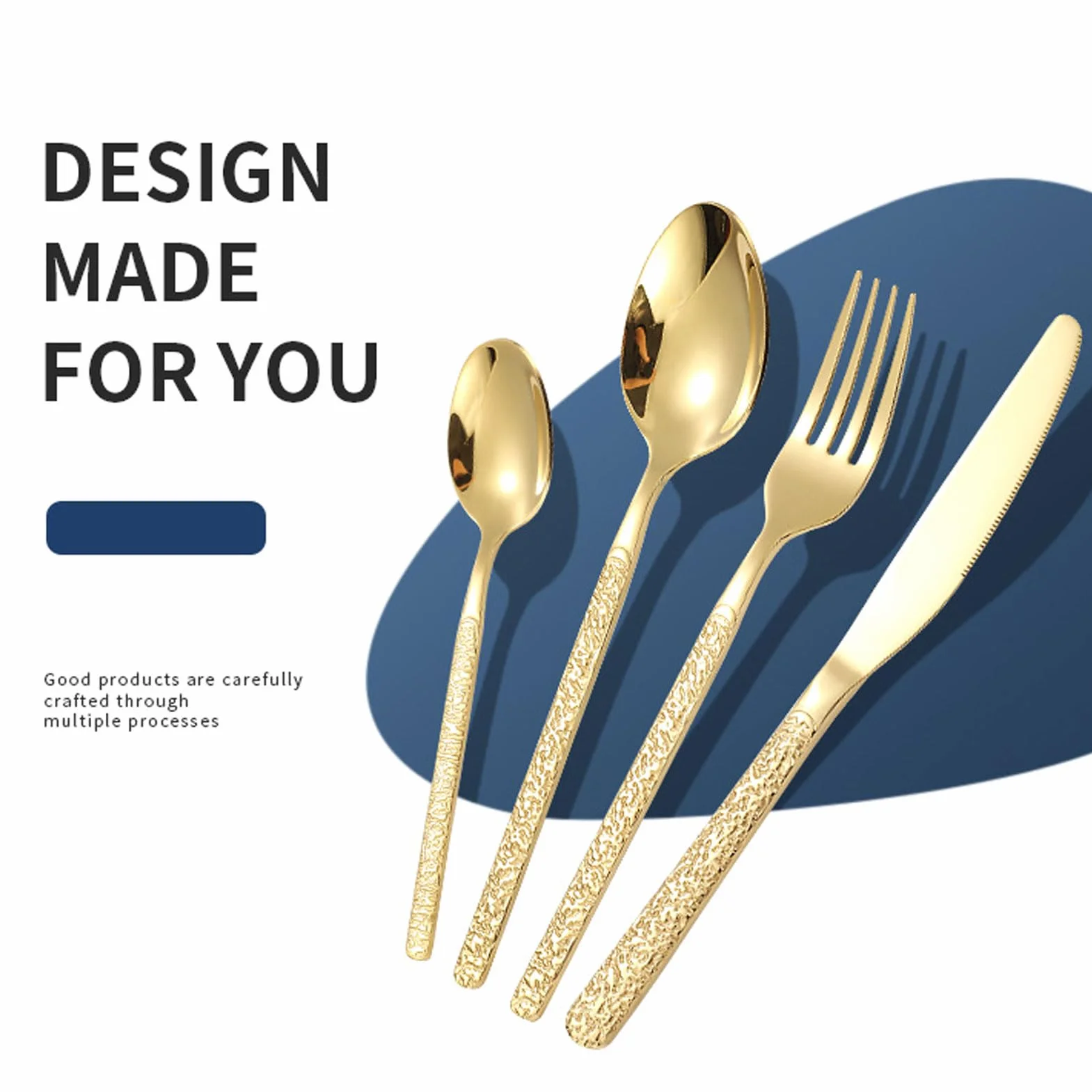 Bewinner Juego de Cubiertos de Acero Inoxidable, Cubiertos Elegantes para 6 Personas, Juego de Utensilios de Comedor para Fiesta y Boda, para Restaurante (Patrón De Piedra Oro)
