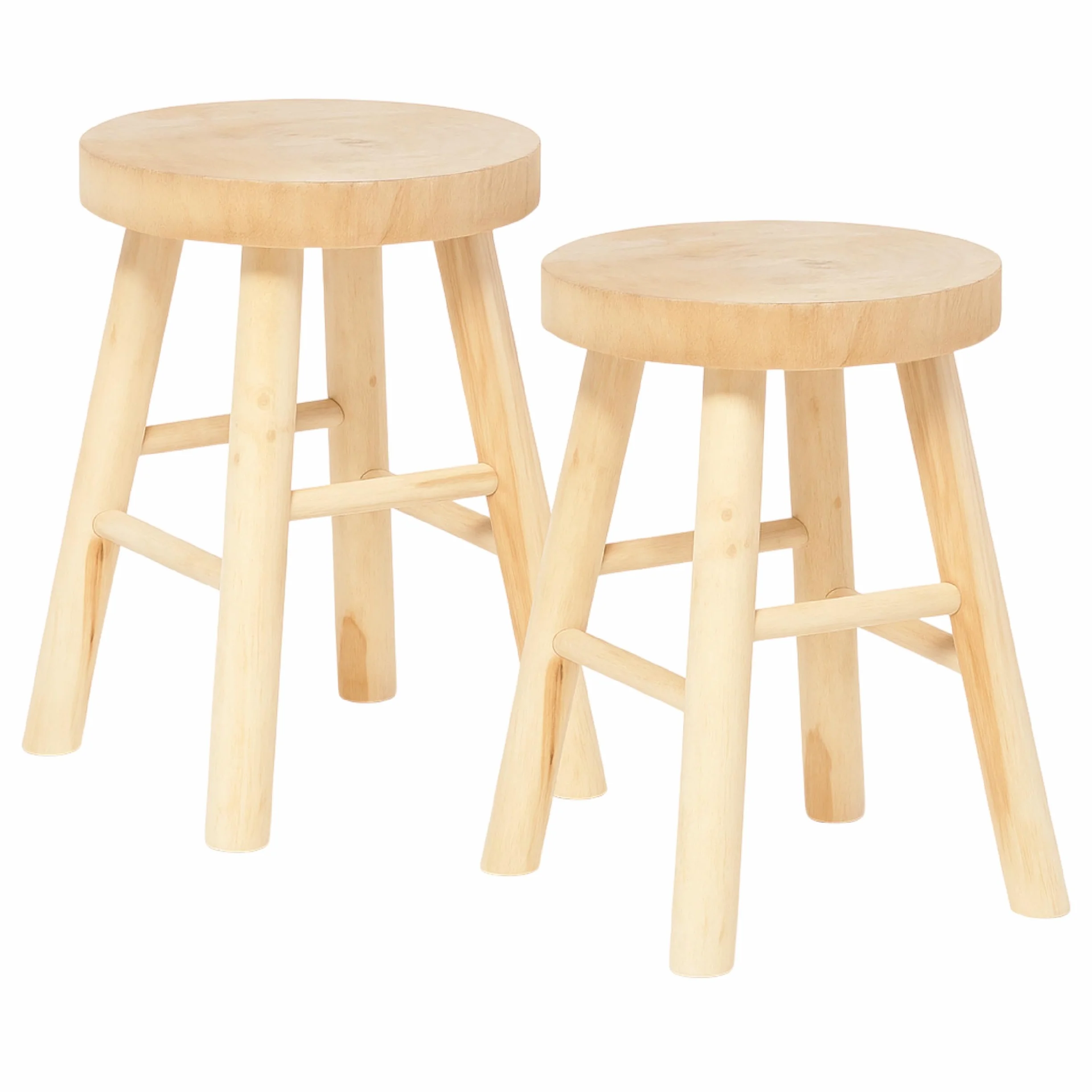 TIENDA EURASIA – Taburete Madera | Pack de 2 | Medidas 28x41 cm | Color Natural | Material Madera de Paulownia | Redondo