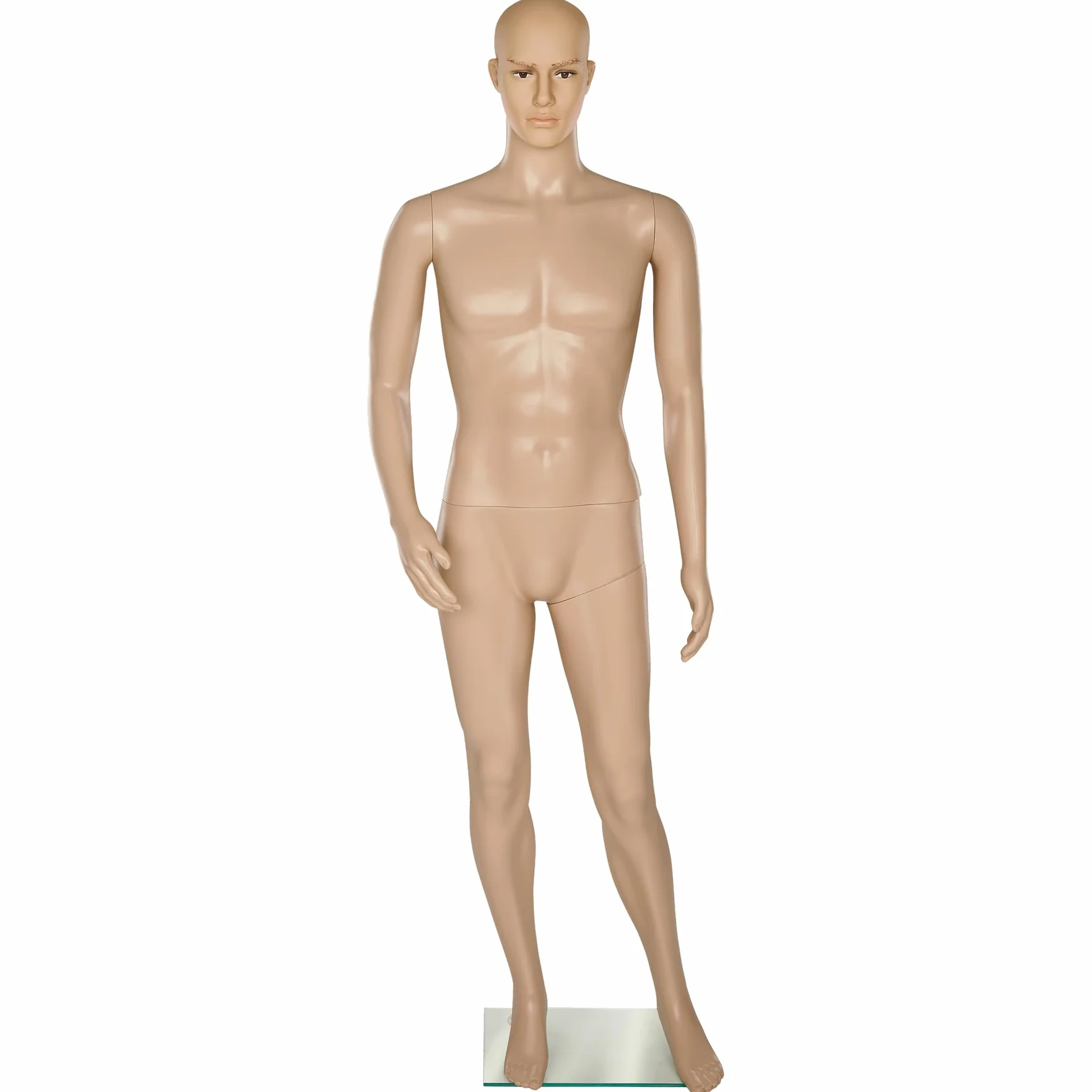tectake® Maniquí, Giratorio y Móvil, Base de Cristal, Cabeza Reclinable, Brazos Móviles, Proporciones Reales, Robusto, Peso Ligero, Maniqui Regulable, Busto Maniqui - Hombre