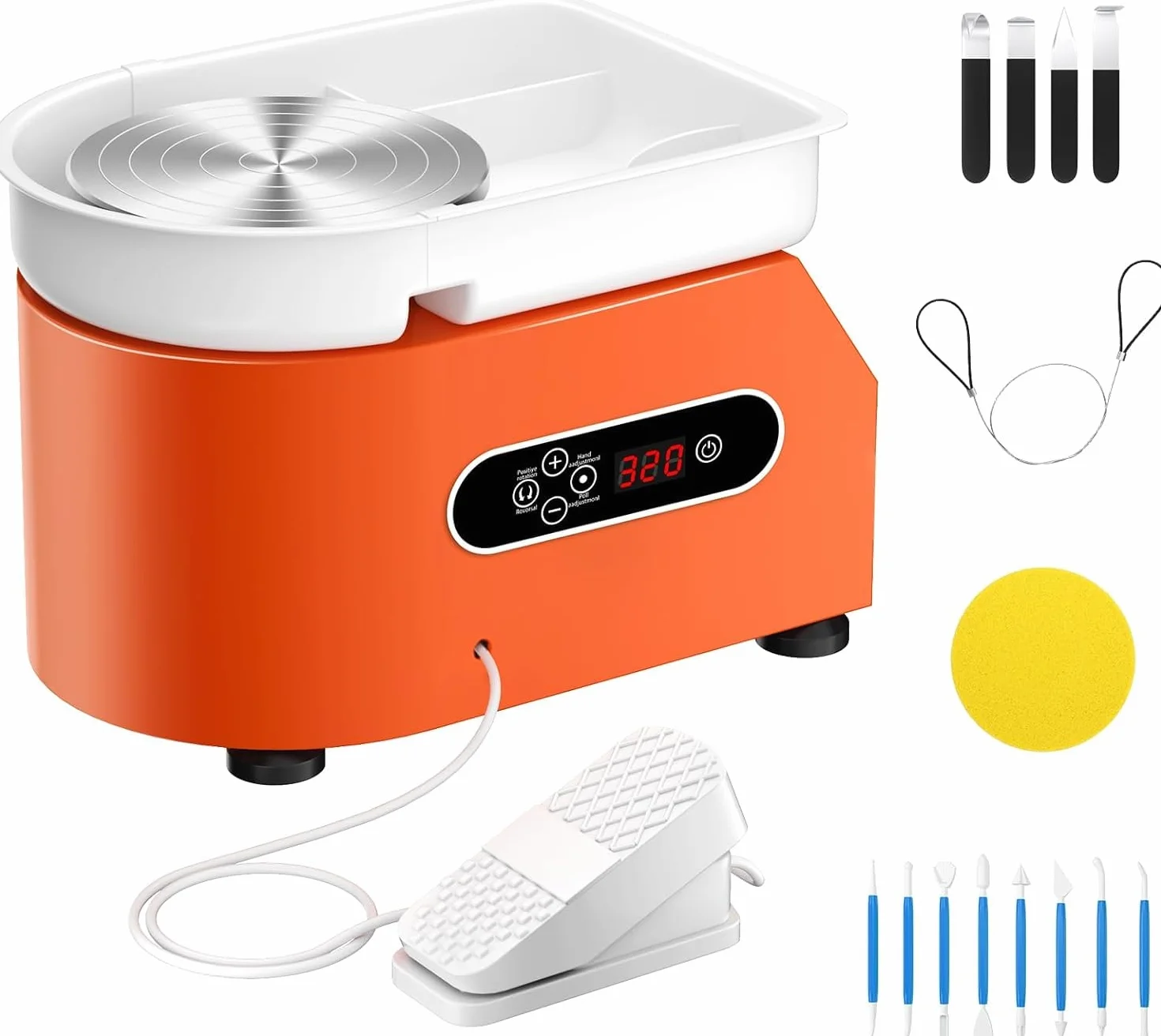 350W Torno de Ceramica, 25CM Rueda de Cerámica Eléctrica, con Pantalla LCD, Máquina Torno de Alfarero para Bricolaje de Cerámica, Pottery Wheel Machine con Kit