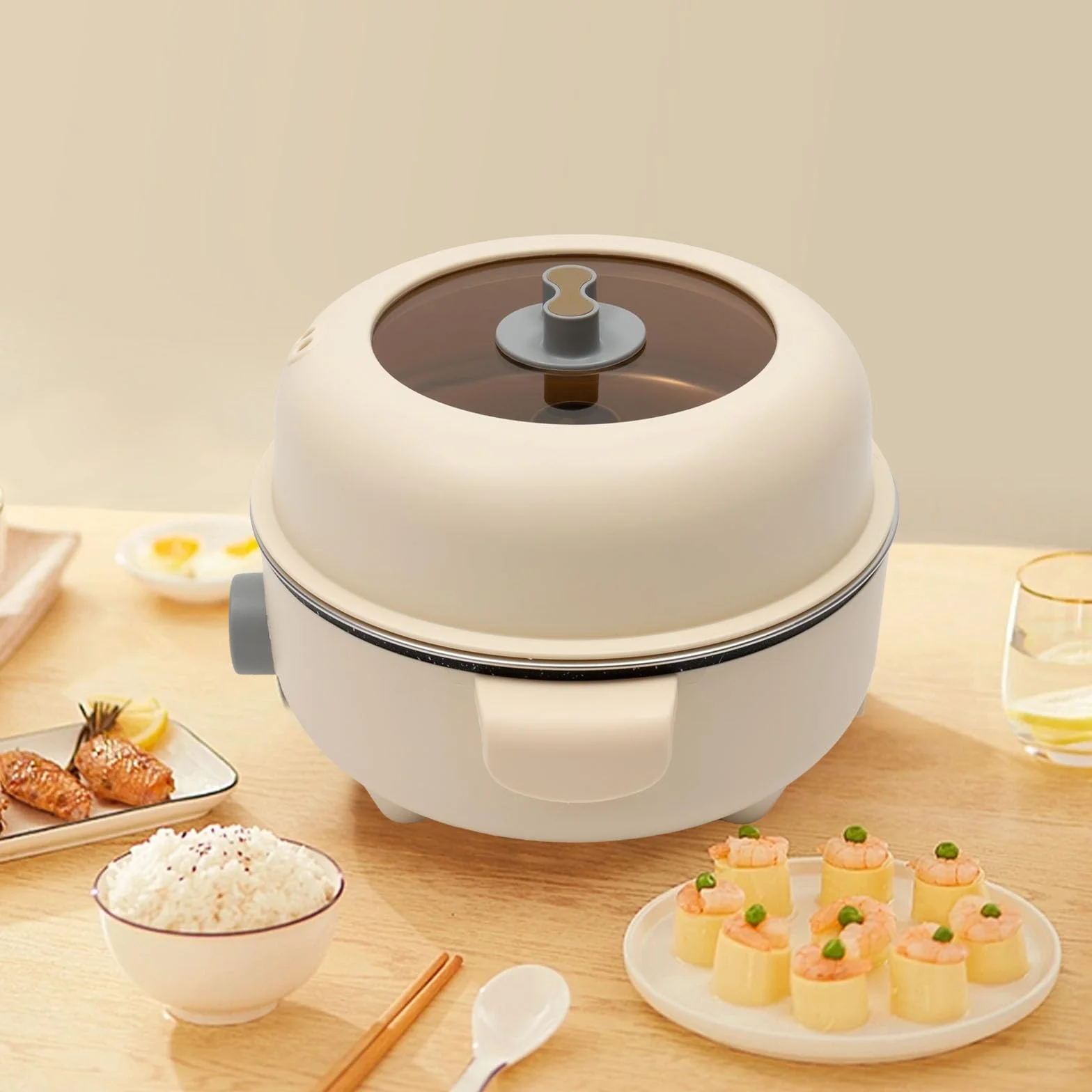 Olla Caliente Eléctrica Portátil 1,5 L Antiadherente con Olla de Vapor