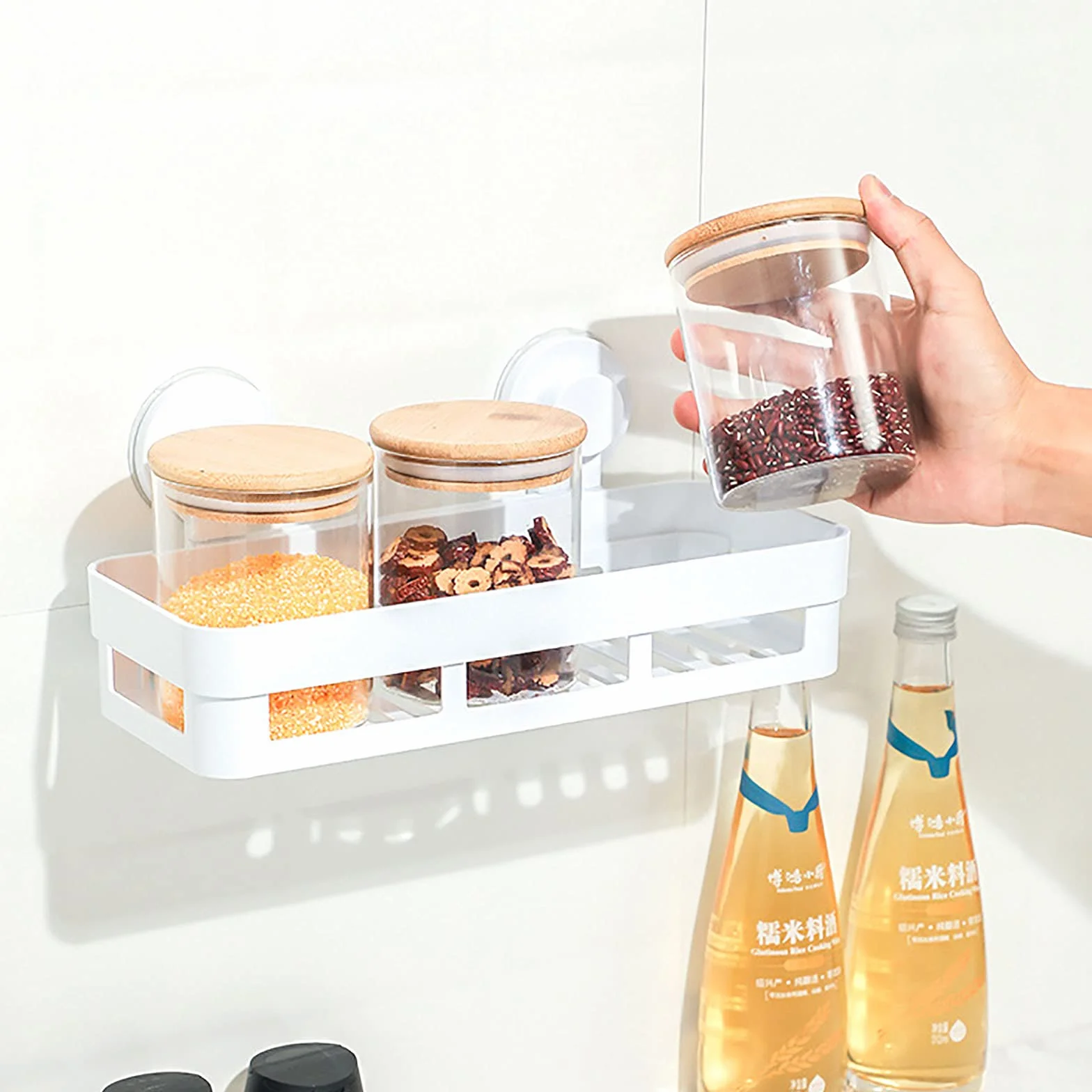 Estantes de baño exquisitos Estante de baño montado en la Pared Organizador de Cesta de Ducha Estante de Ducha Adhesivo para Pared Sin perforación para baño de Cocina