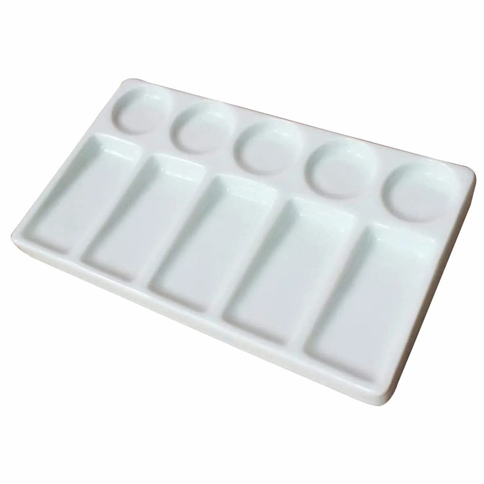 Paleta de mezcla de colores plana, paleta de pintura de cerámica de 10 pozos, bandeja de color en forma rectangular de porcelana, para estudiantes de manualidades para pintura de arte profesional