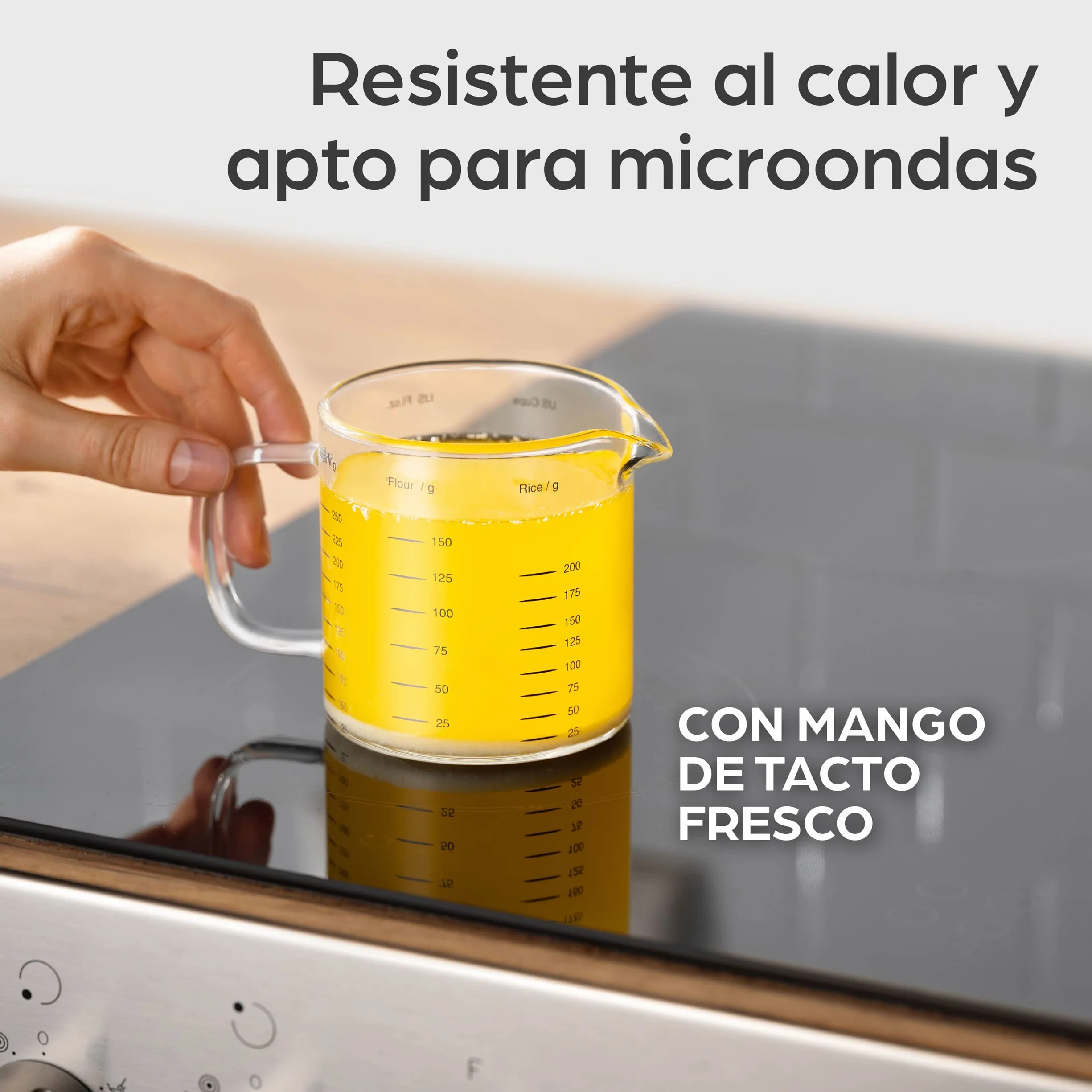 Jarra Medidora de Cristal 50ml 125ml 250ml Escala Precisa Apilable Resistente al Calor y al Microondas