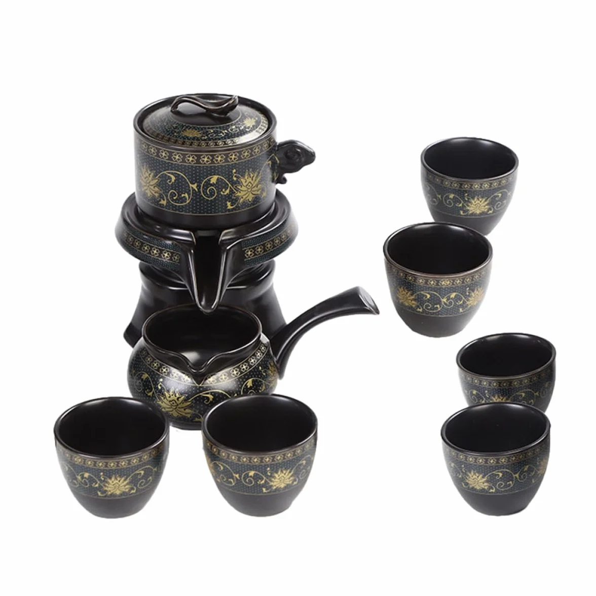 Kit de Tetera de Cerámica China Negro para Té Suelto y Bolsitas | Cerámica, Diseño Semiautomático Antiquemaduras, Uso en Oficina Quienes Disfrutan Beber Té