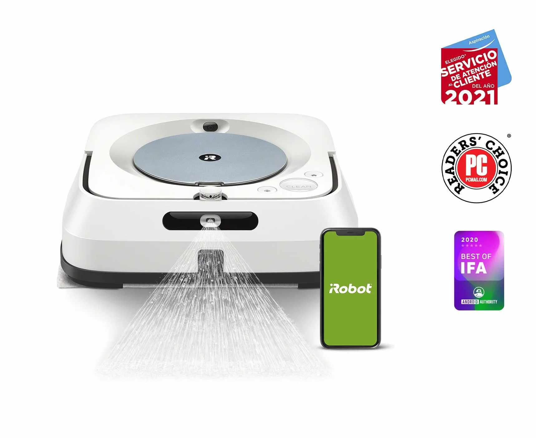 iRobot m613440 Robot fregasuelos con WiFi, Pulverizador a presión y navegación Superior, Blanco, Única