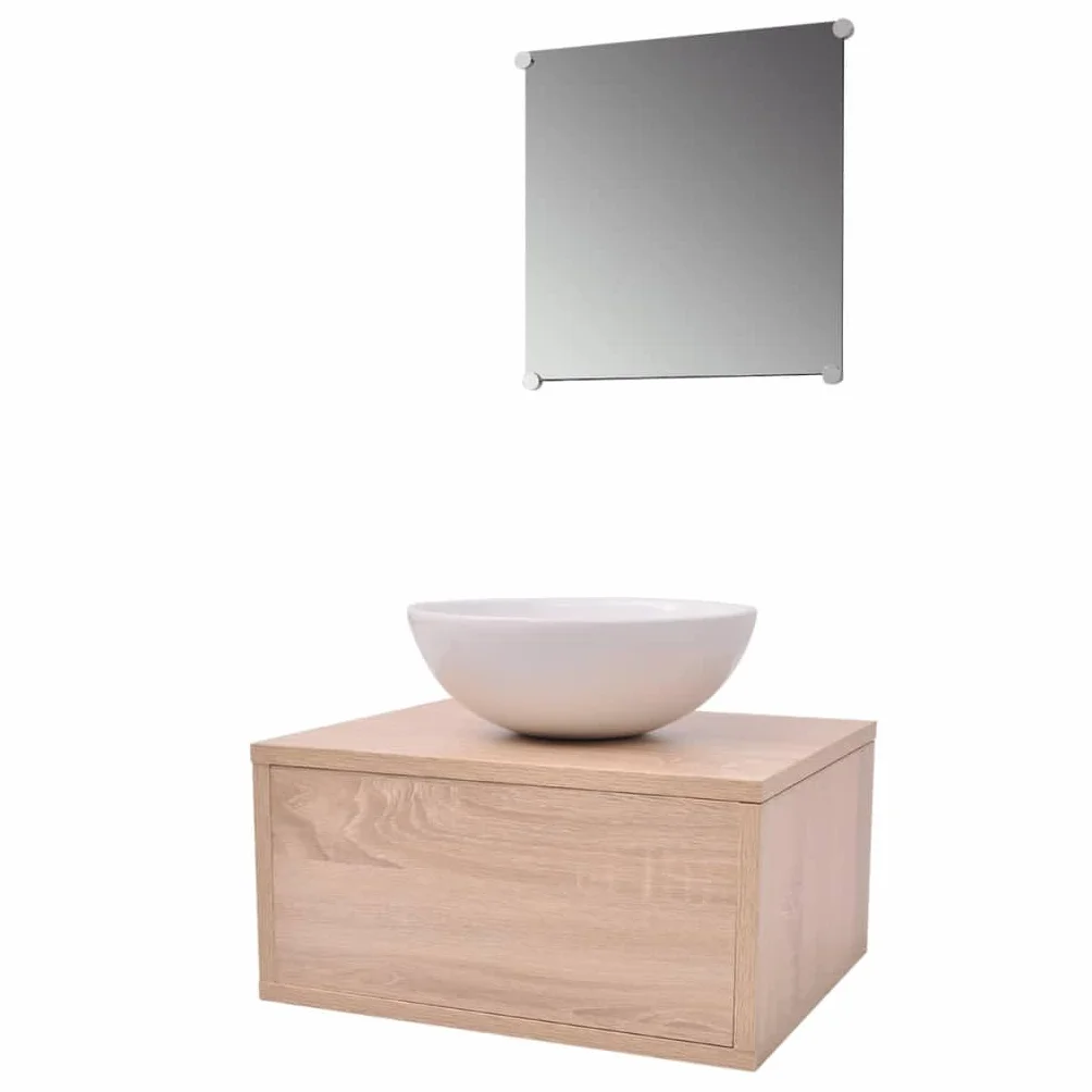 vidaXL Set de Mobiliario de Baño Lavabo de Cerámica 3 Unidades Beige
