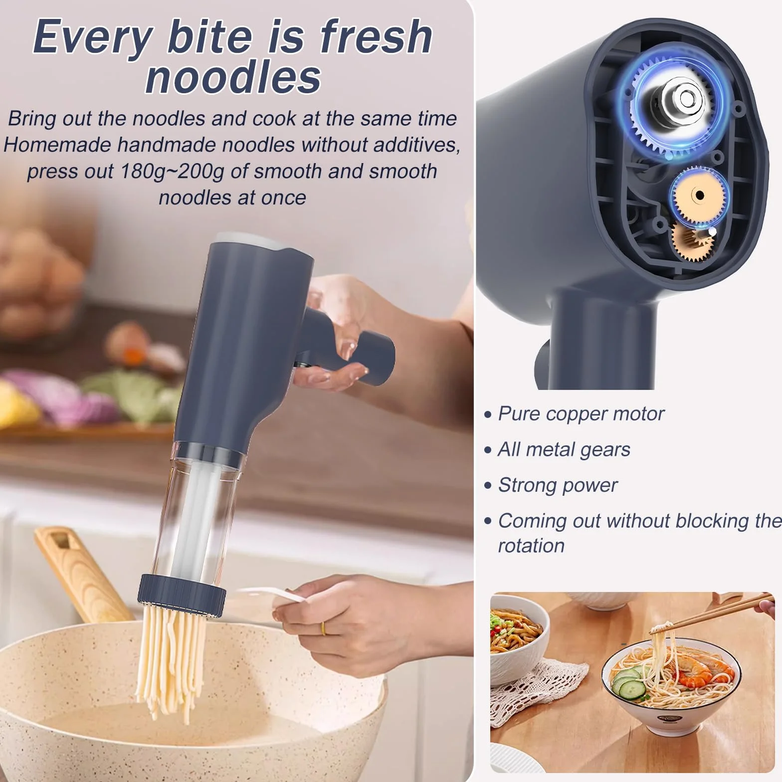 Máquina de Pasta Eléctrica, Máquina de Pasta Portátil de Mano Eléctrica con 6 Modos, Máquina de Pasta Hacer Recargable Eléctrica para El Hogar o Picnic
