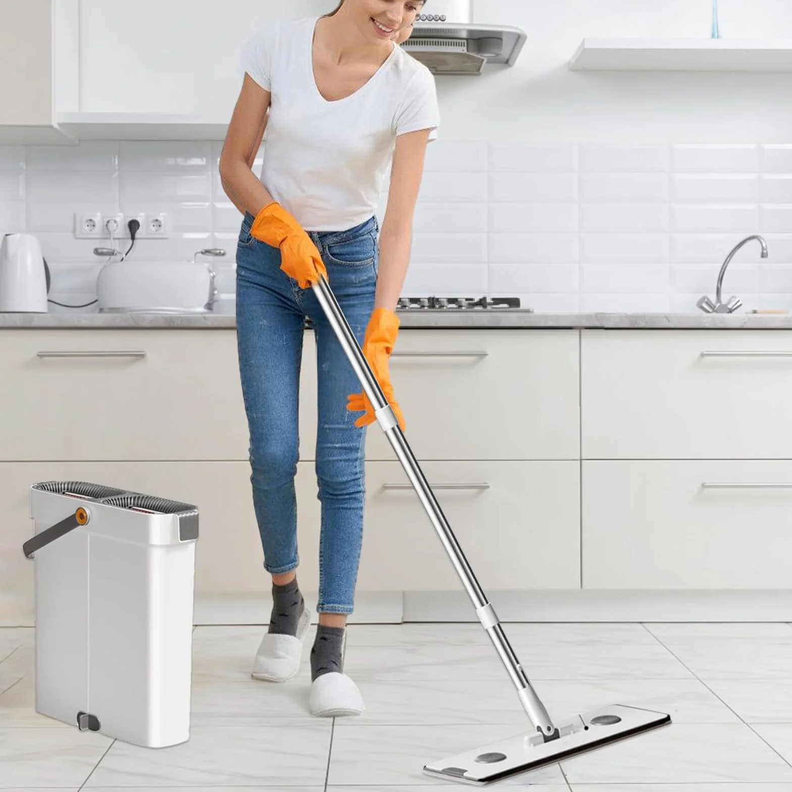 Set Completo De Fregona Y Cubo Para Suelo de limpieza húmedo y seco para | Kit Hogar De Mopa Y Balde Para Piso Kit limpieza húmedo seco en superficies, en el hogar y la e