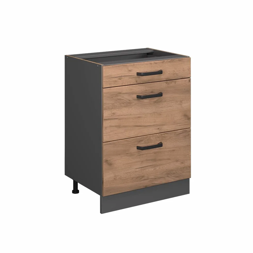 Vicco Mueble bajo de Cocina R-Line, Roble Dorado, 60 cm con cajones, sin encimera, para combinación Libre Dentro de Sistemas de Cocina modulares