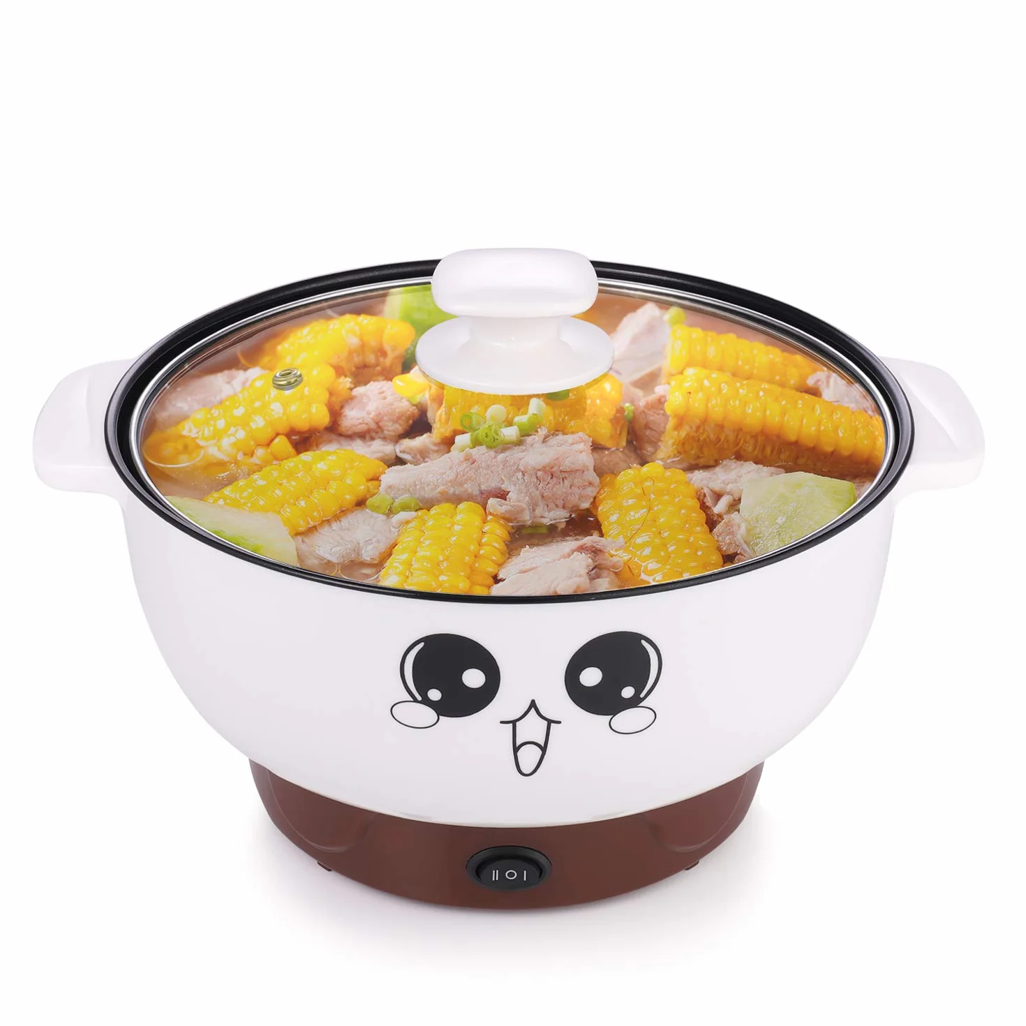 Sartén eléctrica antiadherente para olla caliente, sartén eléctrica de acero inoxidable de 2,3 l, sartén redonda multicocina con tapa para saltear/estofado/vapor, perfecta para pasta/fideos/huevo/sopa