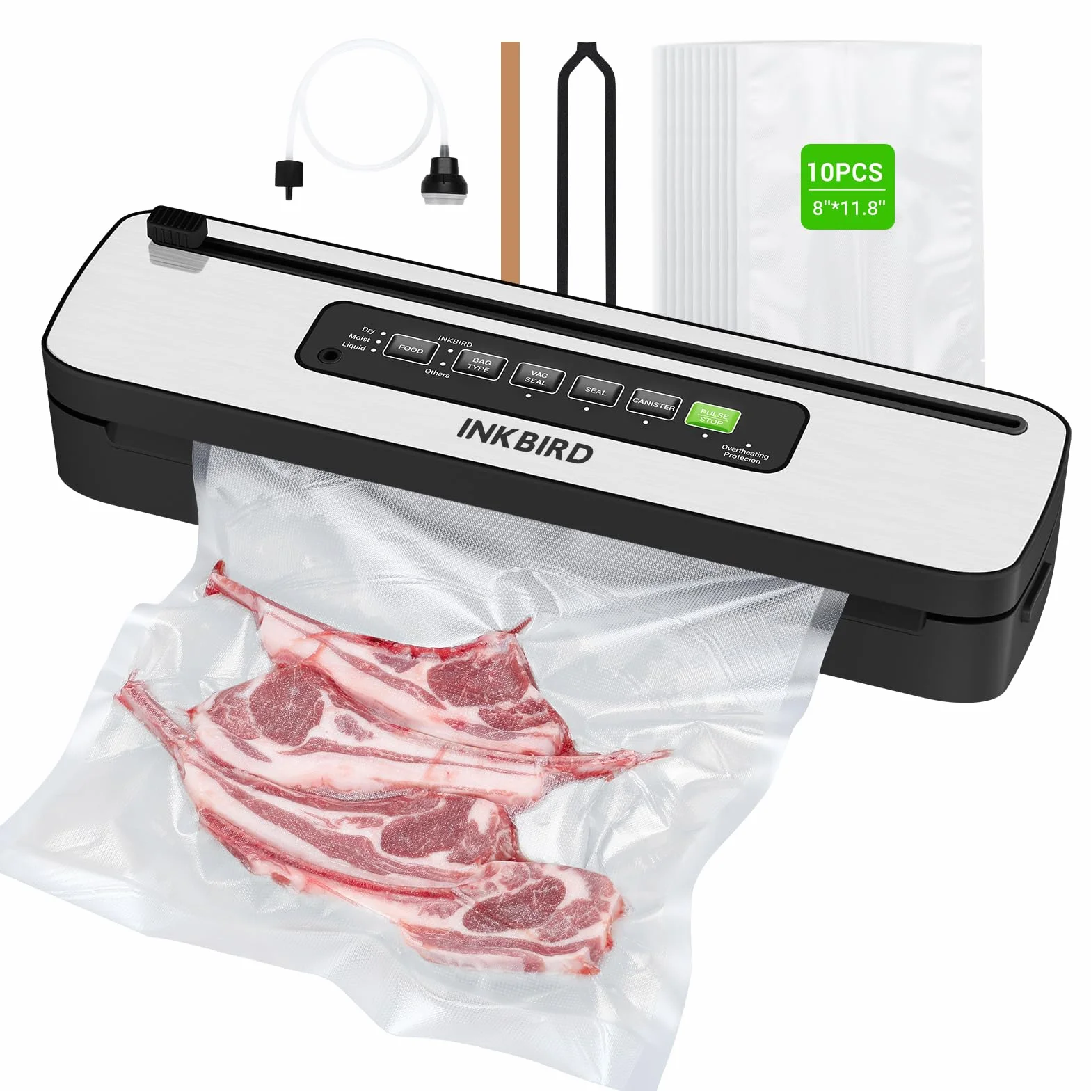 INKBIRD - Máquina selladora al vacío, potente 130 W de alta potencia con 6 modos líquido/húmedo/seco, sistema compacto de conservación de alimentos con cortador, kit de inicio completo con bolsas