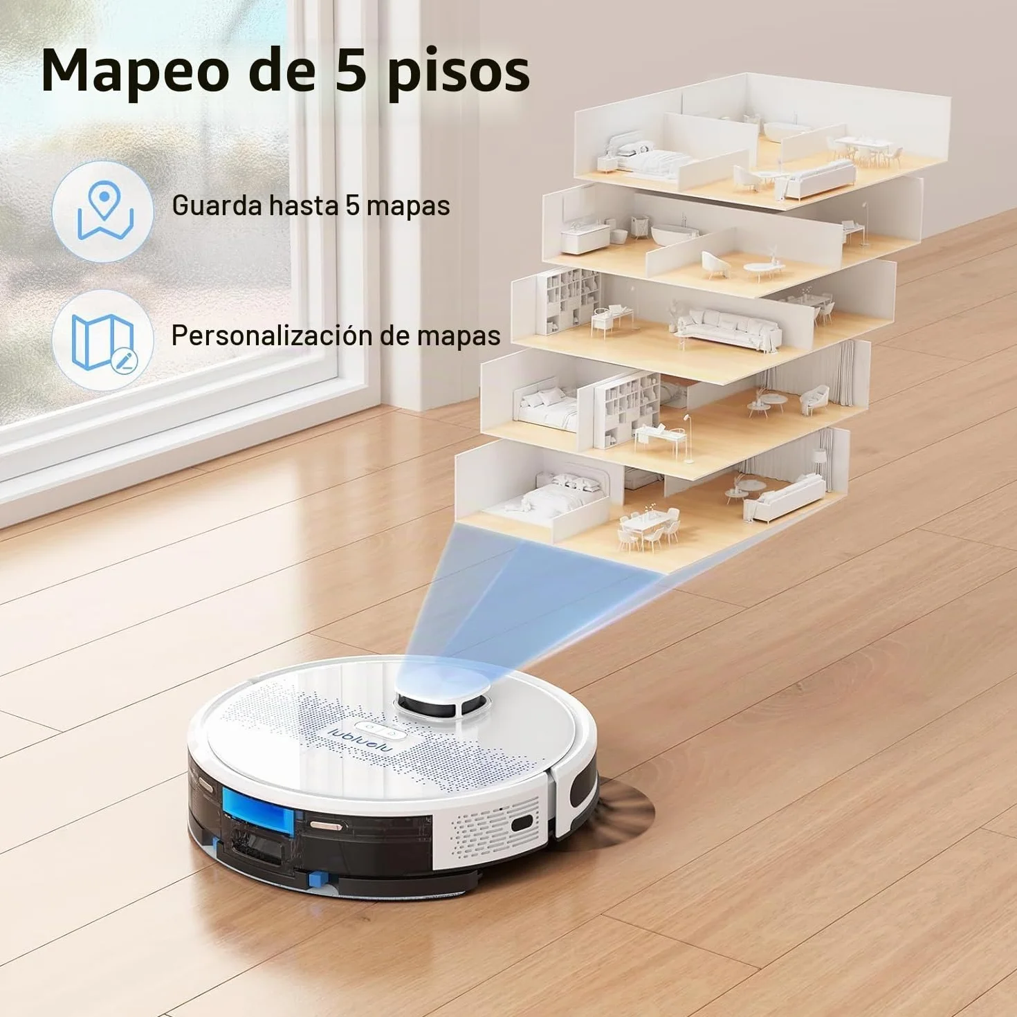 Lubluelu Robot Aspirador y Fregasuelos con Navegación por Mapa con Láser, Succión de 4000 Pa, 55 dB Silencioso, WiFi/App, 10 No-Go-Zone, Mapa de 5 Plantas, Ideal para Pelo de Mascota, Alfombra, Blanco