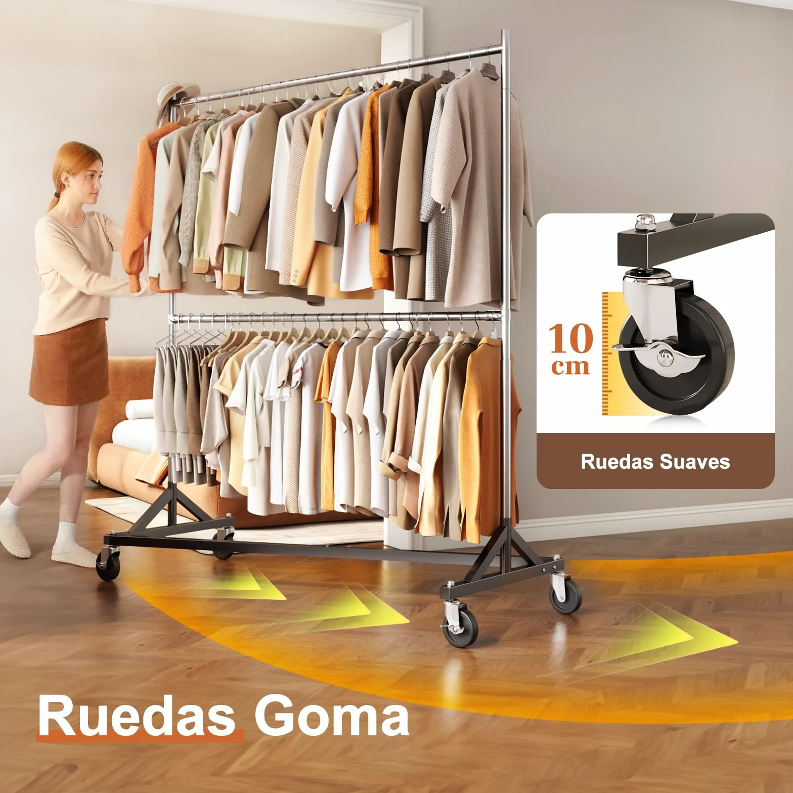 HOKEEPER Burro de Ropa Comercial Resistente de Doble Barra, Base en Z con Ruedas, 250kg, Altura Ajustable para Tiendas, Boutiques, Dormitorio, Plateado