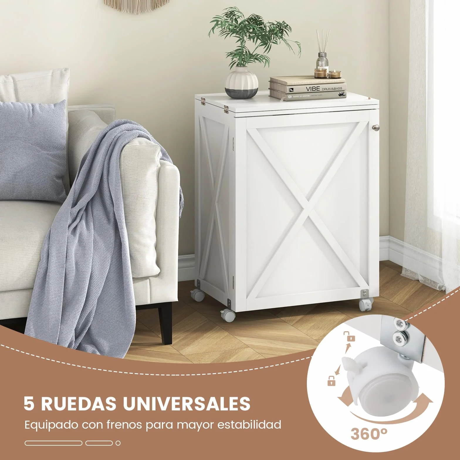 COSTWAY Armarios de Costura, Mesa de Costura Plegable con 2 Bandejas y 18 Pinzas de Almacenamiento, Compartimento Abierto y 5 Ruedas Bloqueables, Gabinete de Costura Multifuncional (Blanco)