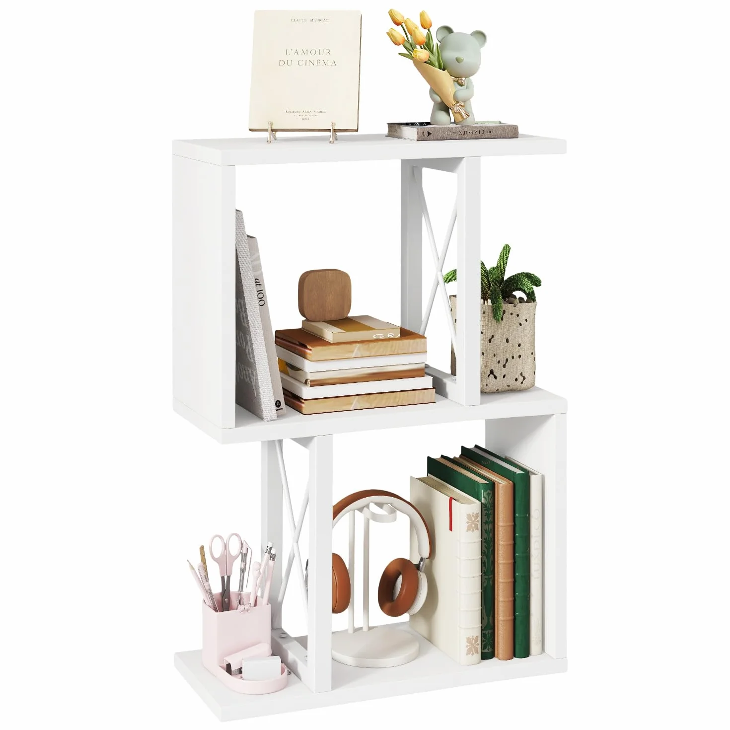 IBUYKE Estantería de Escritorio, estantería de Mesa de 3 Niveles, Organizador de Almacenamiento para Oficina/residencia universitaria, estantería de Escritorio sólida TMZ011W
