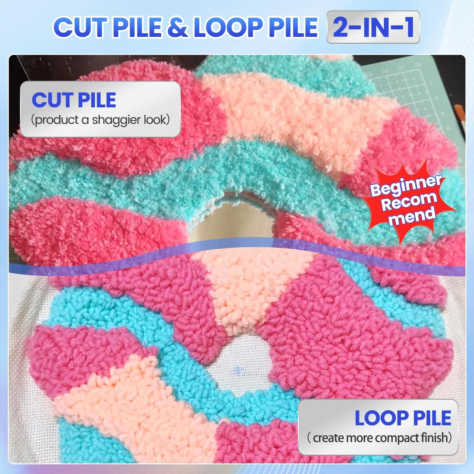 Riiai 2024 New Tufting Gun Starter Kit with Tufting Frame, Tufting Gun Cut Pile & Loop Pile, 29.5”x 29.5”, 200W Carpet Trimmer-Rug Tufting Gun Making Kit for Rug Tufting