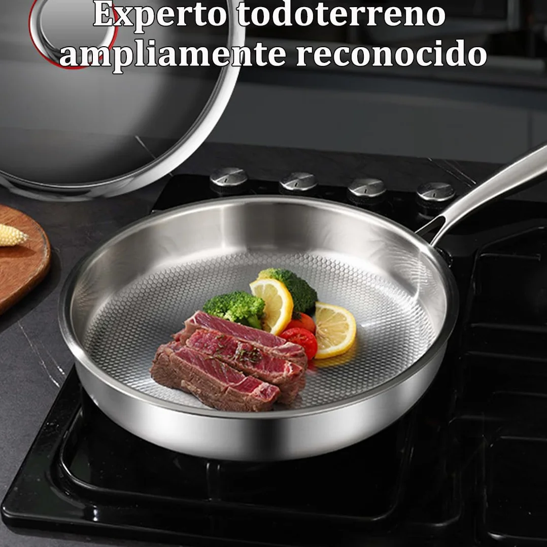 Sarten Mireve Acero 304, Sartén de Titanio Antiadherente Mireve, Sarten Titanio Puro, Resistente, Antiadherente, Apta Para Lavavajillas (Sin tapa, S (20CM))