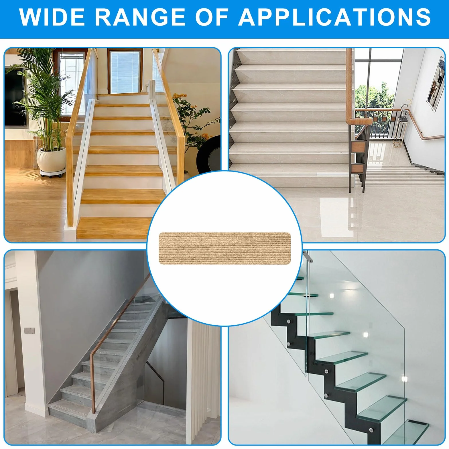 15 piezas de alfombrillas para escalones, alfombrillas de 55 x 22 cm, alfombrilla de puerta beige repelente al agua, autoadhesiva antideslizante rectangular para escalones, para interior, para