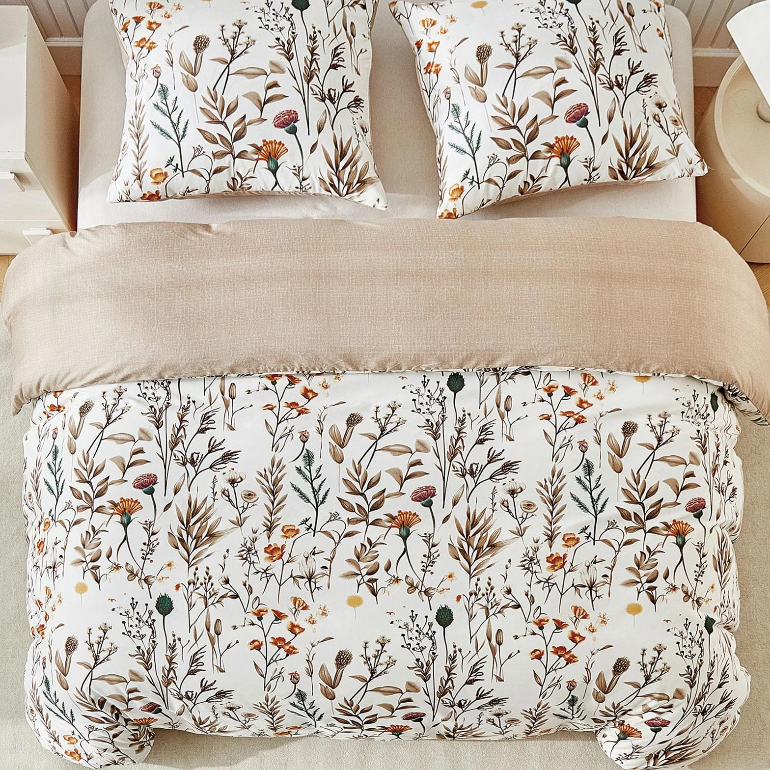 TTCM Funda Nordica Cama 180, Funda Nordica 240 x 260 cm, Incluye 1 Fibra Ultrafina con Estampado Floral Funda Nórdica 240x260 cm + 2 Funda Almohada 65x65 cm, con Cremallera