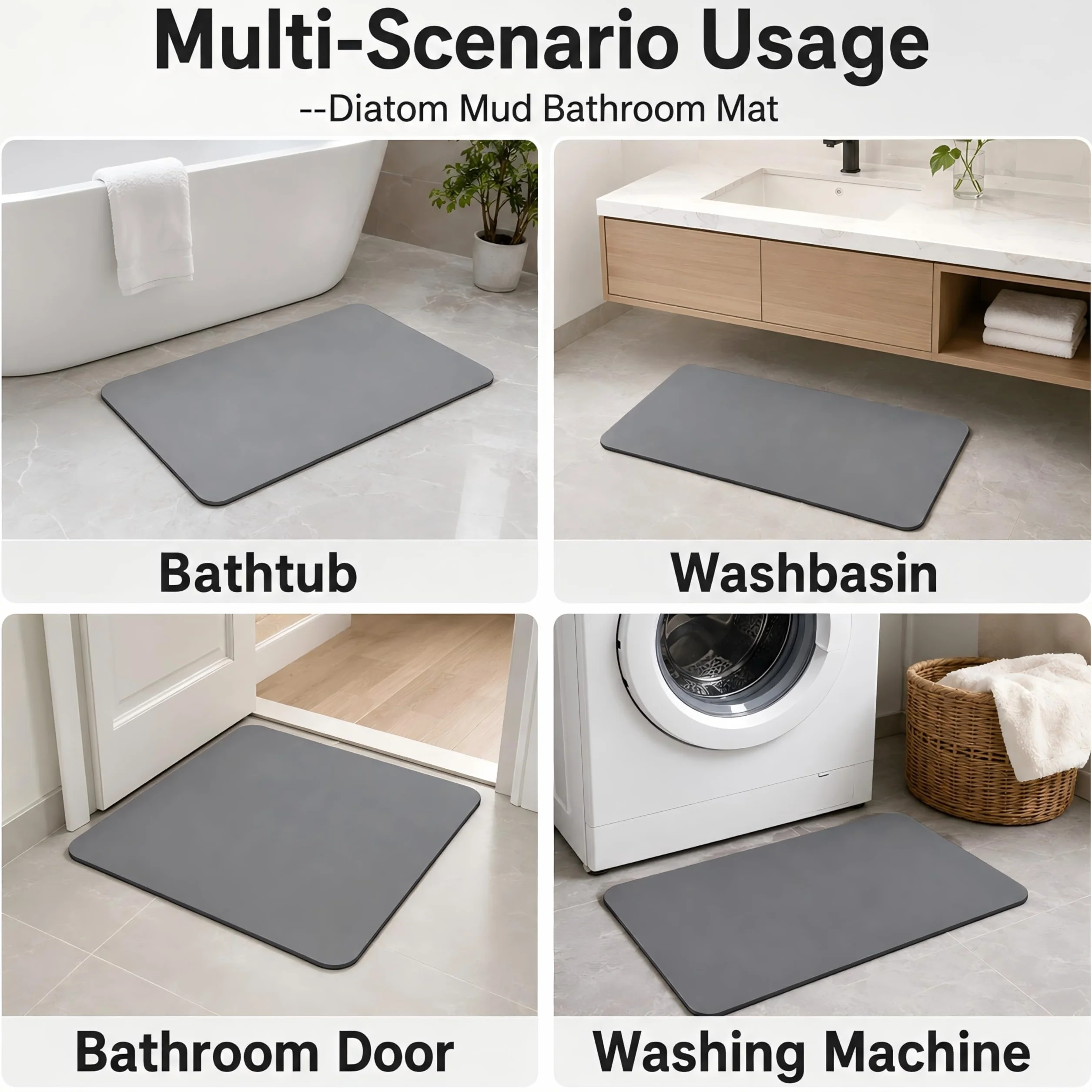 Alfombra Diatomita Baño 40×60 Antideslizante Absorbente Piedra Gris Oscuro