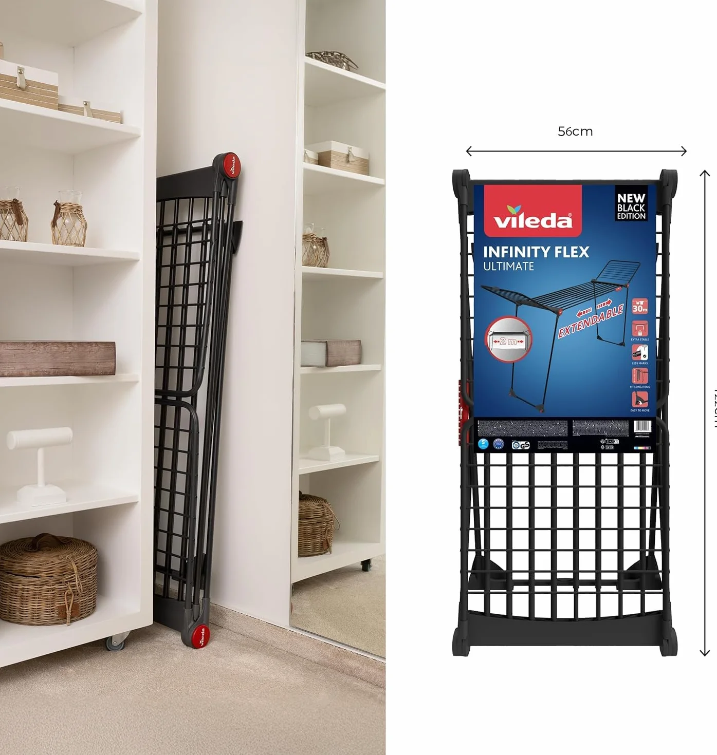 Vileda Tendedero Infinity Flex Ultimate Extensible, Negro Mate, tendido 30 m