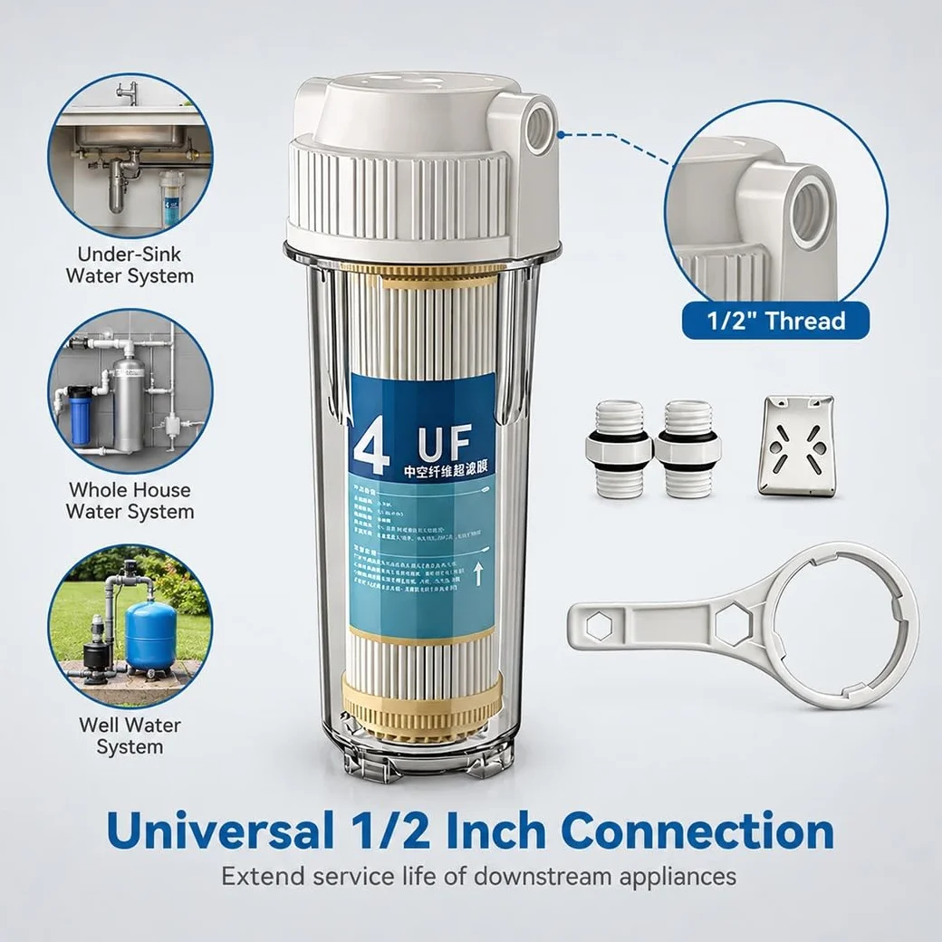 3 Carcasas Filtro Transparentes Compatibles 10" Con Cartuchos Membrana UF Fibra Hueca,0,01 Micras,conectores 1/2", Prefiltración Universal Sistemas Agua Residenciales