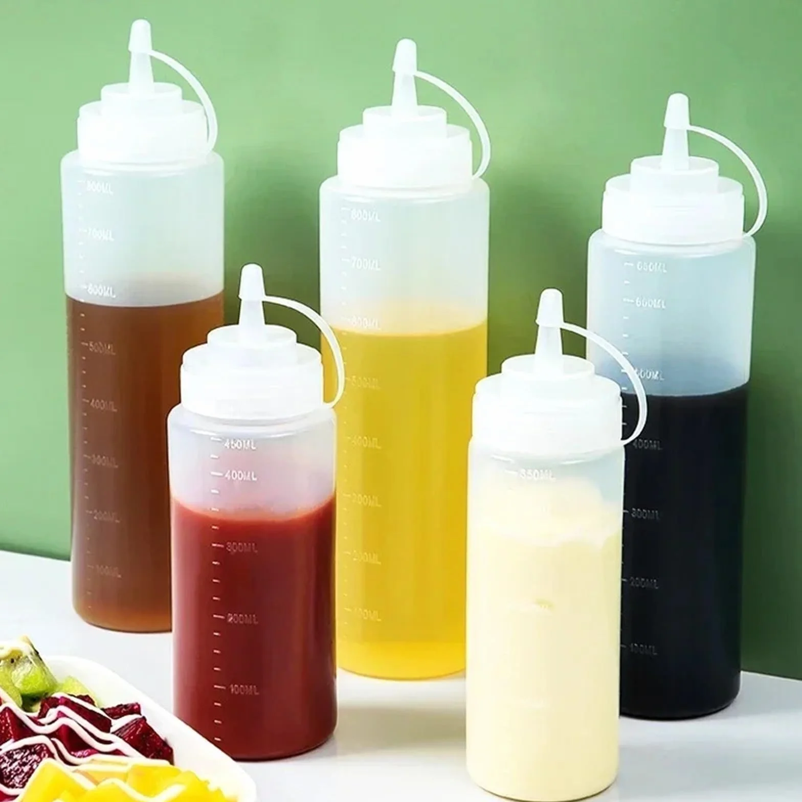 10 Uds Ketchup salsas for barbacoa botella de aceite oliva botellas condimentos grandes for apretar con boquillas dispensador for salsa exprimidor utensilio cocina para Salsa(680ml)