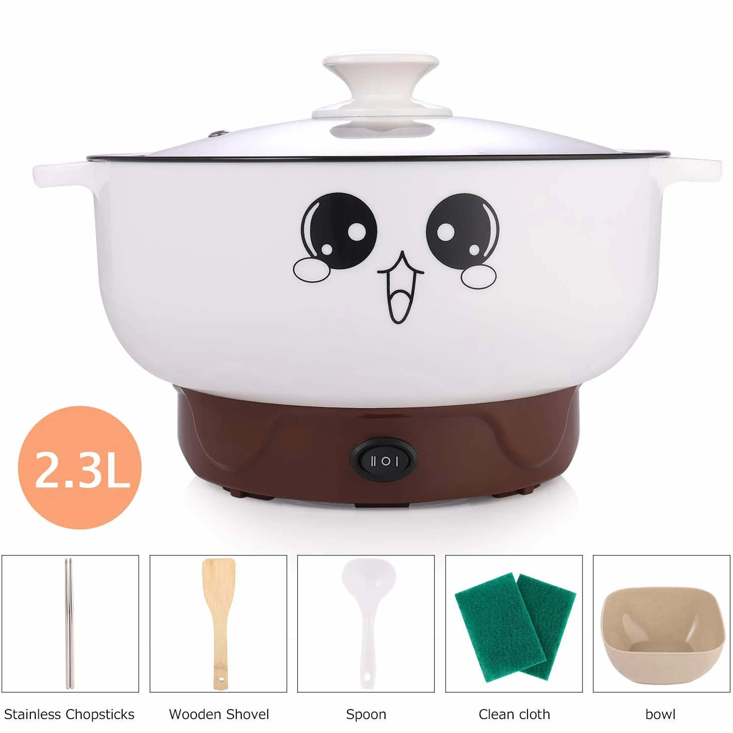 Sartén eléctrica antiadherente para olla caliente, sartén eléctrica de acero inoxidable de 2,3 l, sartén redonda multicocina con tapa para saltear/estofado/vapor, perfecta para pasta/fideos/huevo/sopa