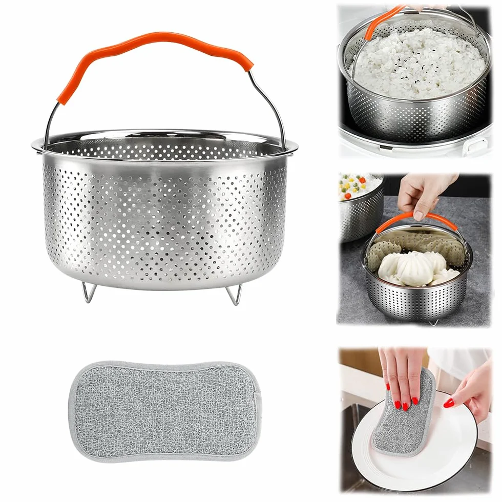 Cesta de Vapor Acero Inoxidable 2L 17.5cm para Olla Presión Multiusos con Mango