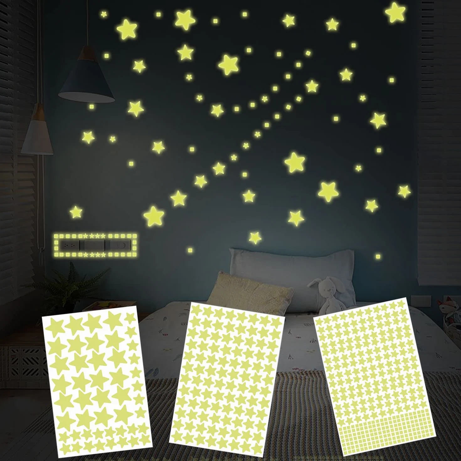 Pegatinas de estrella que brillan en la oscuridad, adhesivas luminosas DIY para dormitorio infantil