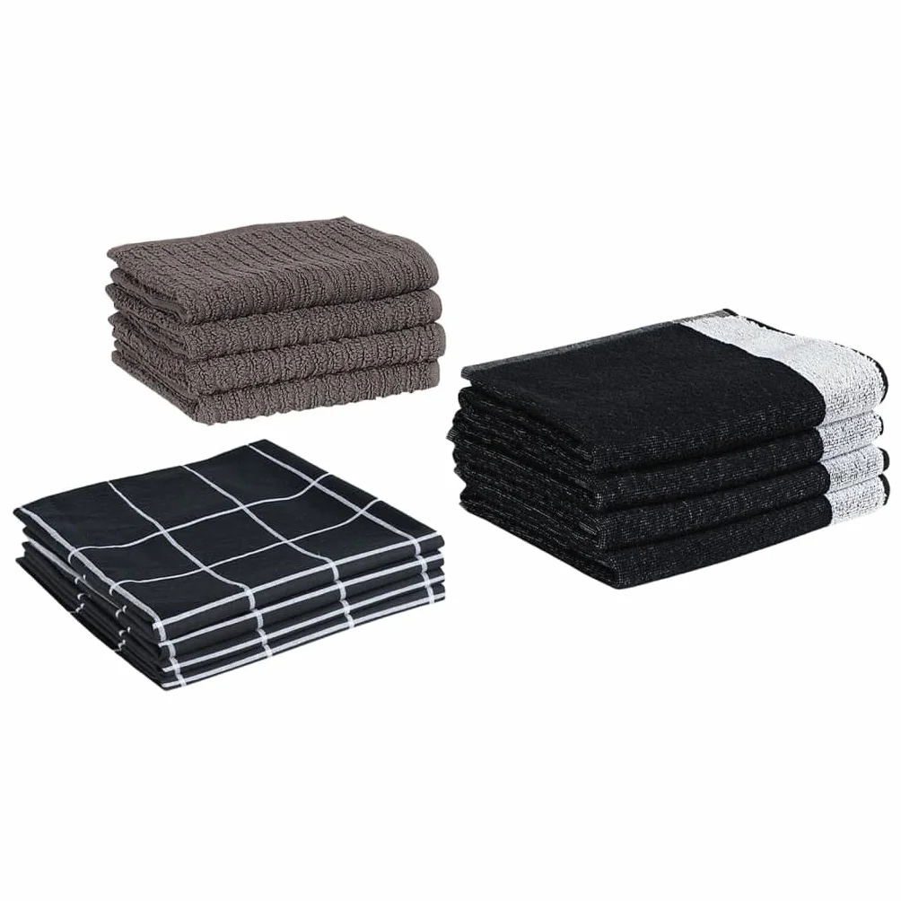 Juego de toallas de mano de 12 piezas, color negro, 100% algodón, absorbentes y suaves, 4 paños de cocina de 50 x 70 cm, 4 toallas de invitados de 50 x 50 cm, 4 paños de cocina de 30 x 30 cm