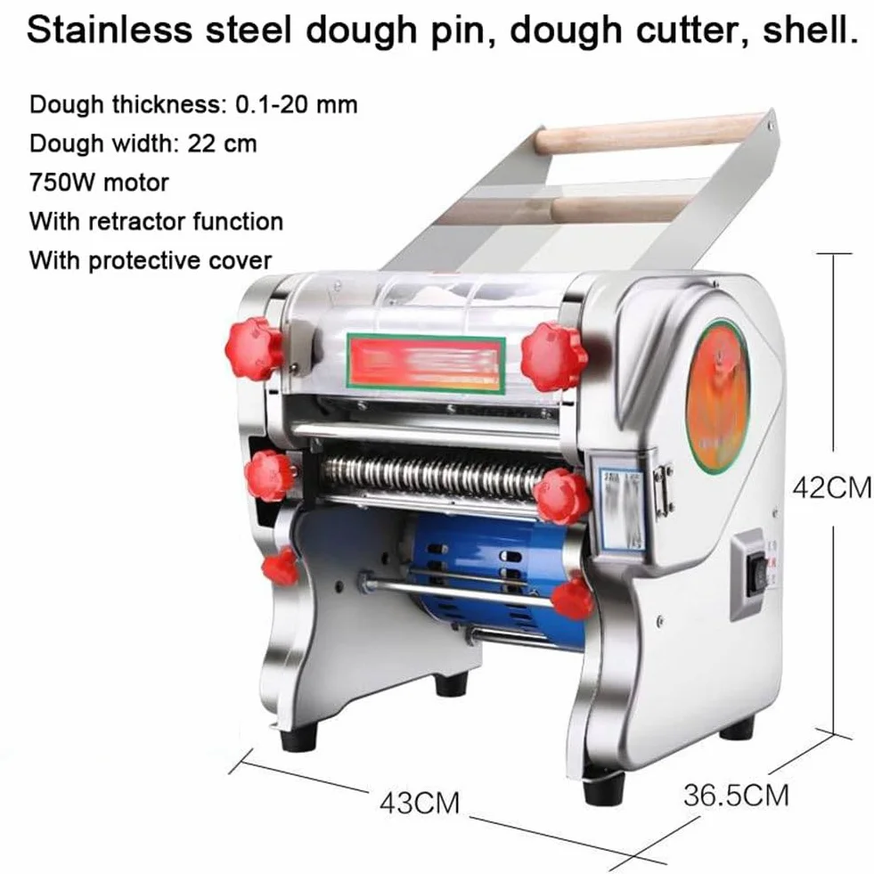 Maquina para Hacer Pasta,Automático Maquina De Hacer Pasta Fresca‌ para Fideos Anchos,Fideos Finos,Laminadora de Masa para Amasar,Laminar y Cortar,Doughwidth24cm