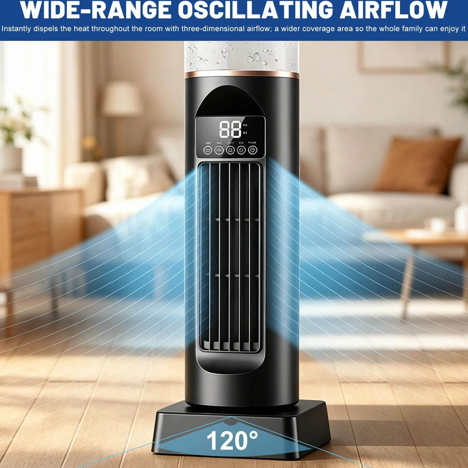 Torre de aire acondicionado AC, ventilador de aire frío, aire acondicionado portátil con temporizador de 8H, ventilador de aire frío con 9 niveles, silencioso, oscilante y sin aspas, con mando a