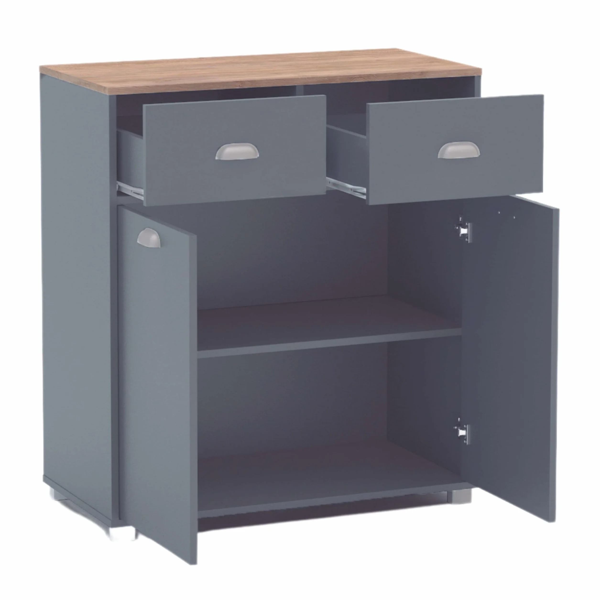 SZ Suarez Buffet Bajo Cocina Asfeld Gris Grafito 2 Puertas 2 Cajones Almacenaje Mueble Auxiliar 90x80x40 cm