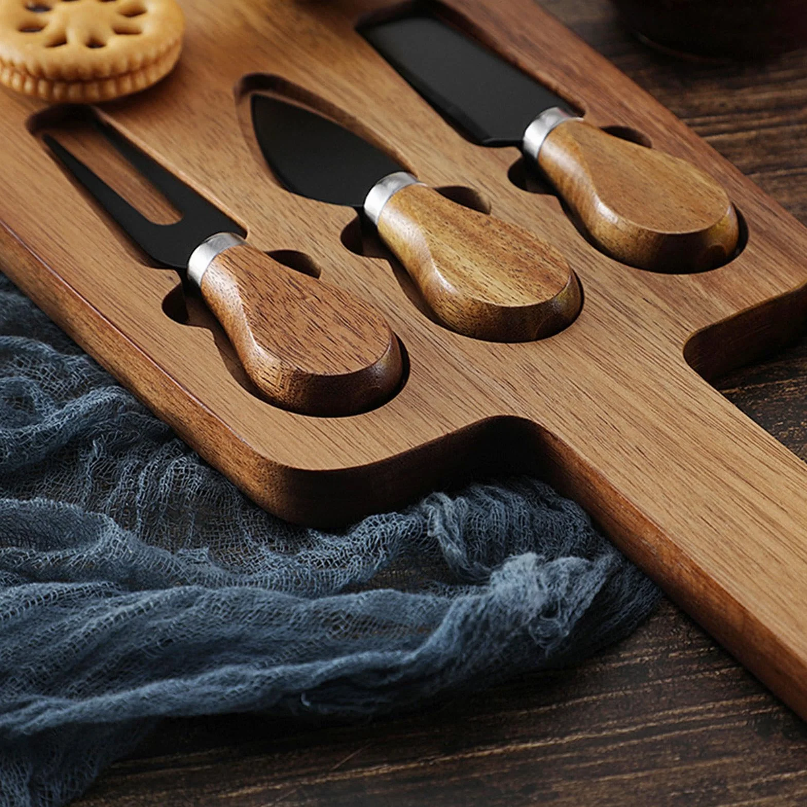 Juego de tablas de queso de madera con asas para cortar cocina y embutidos