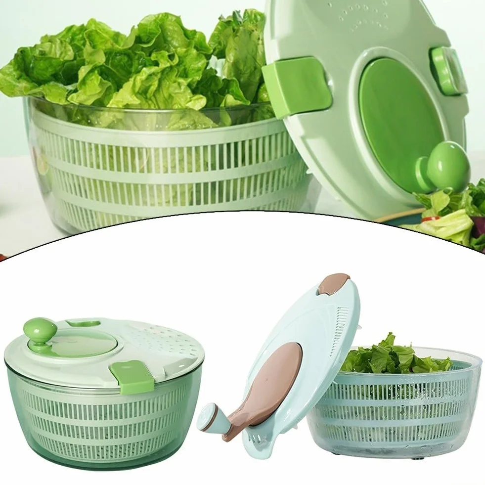 Centrifugador de ensalada con manivela, secador manual de verduras, deshidratador de lechuga eficiente para cocina, base antideslizante