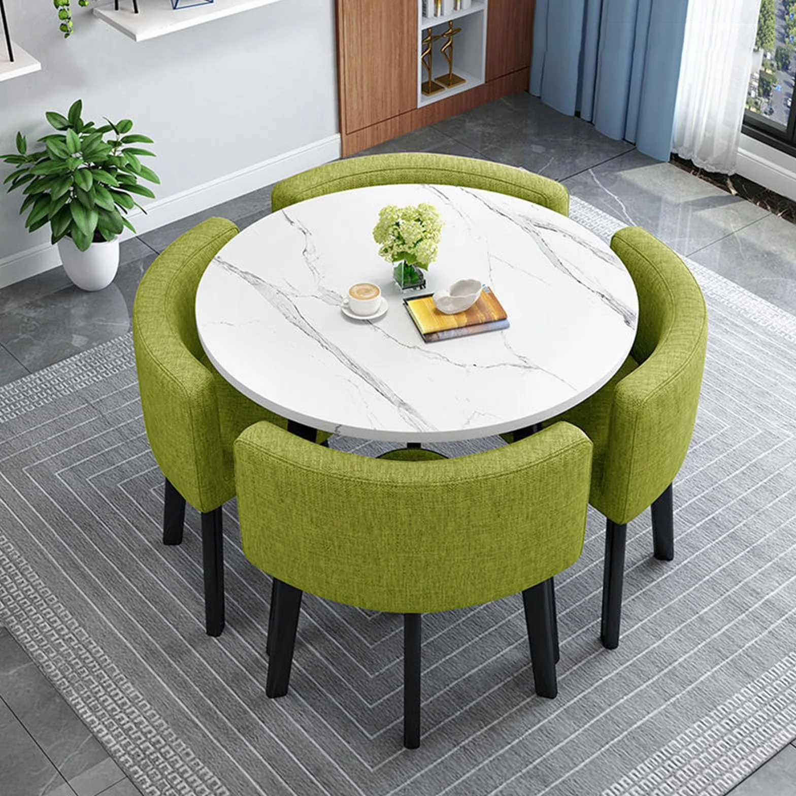 Juego de mesa de conferencias de oficina pequeña con 4 sillas, mesa de comedor redonda para reuniones y negociaciones, mesa redonda de 80 cm para oficina, recepción y cocina
