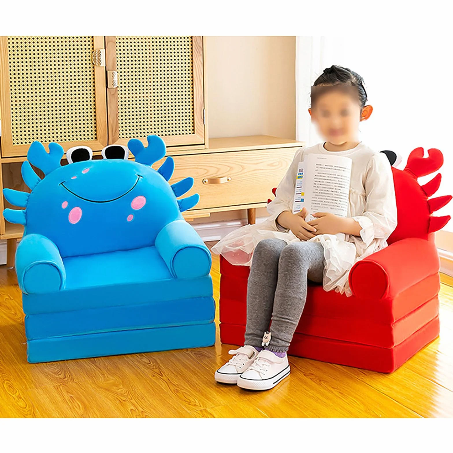 YUDIZWS Sofá Plegable para niños de Dibujos Animados, sofá para niños Plegable Forma de Felpa para niños Sofá Respaldo Sillón Cama tapizado 2 en 1 Asiento de sofá Abierto para bebés Bebés Niñas,I
