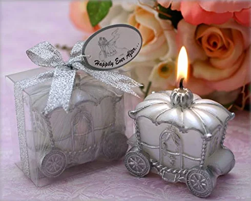 DISOK - Lote de 24 Velas Carroza Novios - Velas Recuerdos Invitadas Bodas
