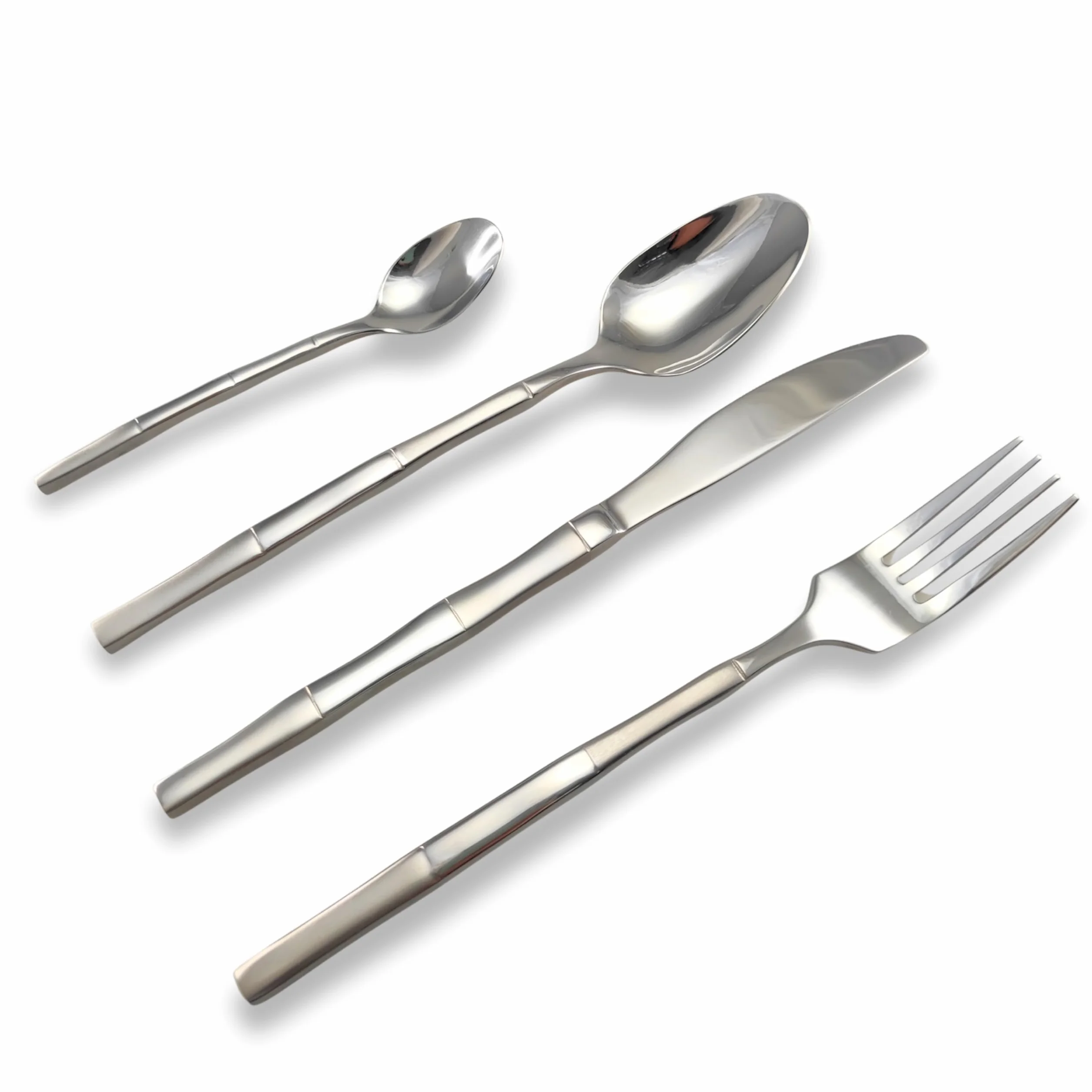 Lebrun Cubiertos BAMBOU – Cubertería de 24 piezas – Vajilla para 6 personas – Juego de 6 tenedores, 6 cuchillos de mesa, 6 cucharadas, 6 cucharaditas – Diseño moderno – Marca francesa