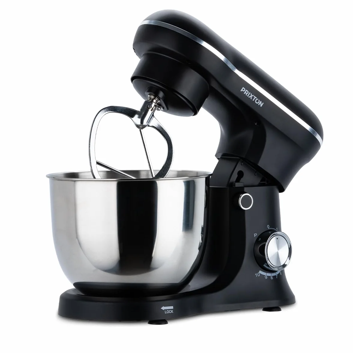 PRIXTON Batidora Amasadora KR250 para Repostería, Potencia 1500W, 10 Velocidades, Bol Acero Inoxidable de 5 litros, 3 accesorios, Tapa Transparente, Color Negro Mate (Reacondicionado)